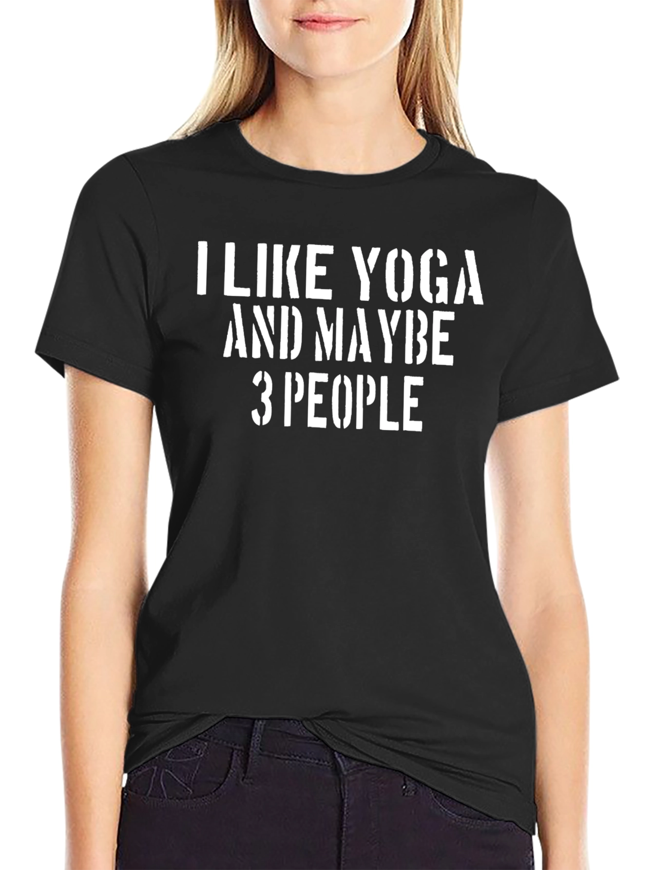 Black Yoga Lover Graphic Tee - "I Like Yoga and Maybe 3 People" view 2