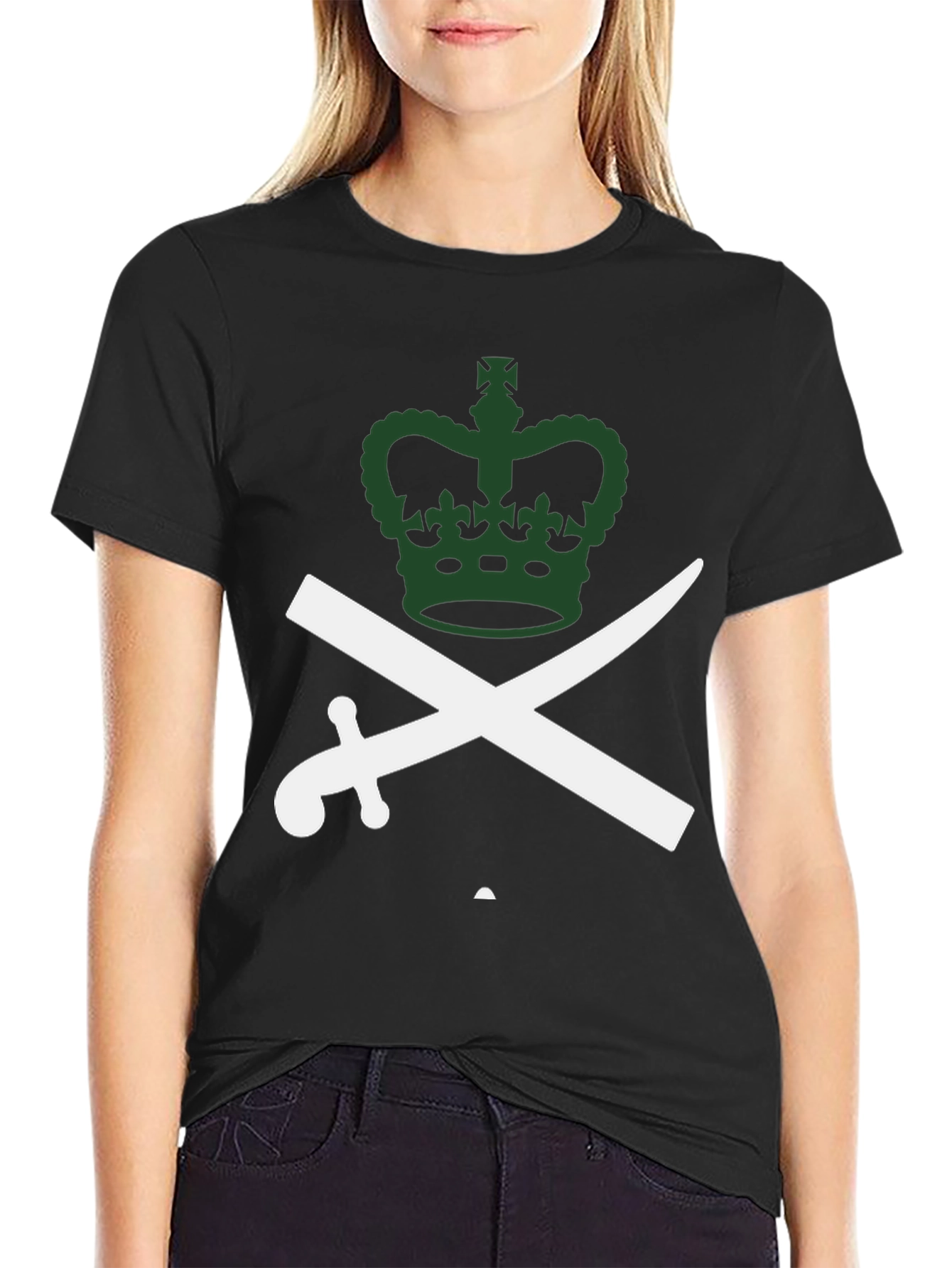 Black Crown and Swords Graphic Tee - Black Cotton T-Shirt view 2