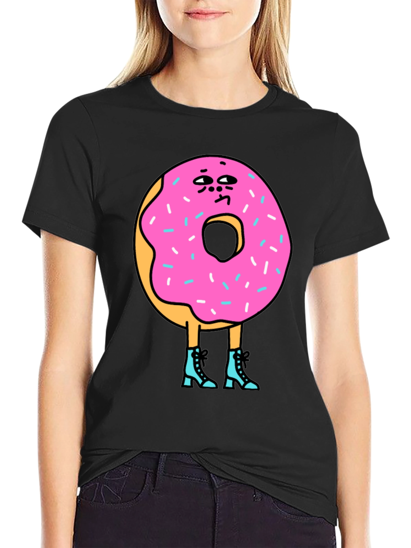 Black Donut Character Graphic T-Shirt view 2