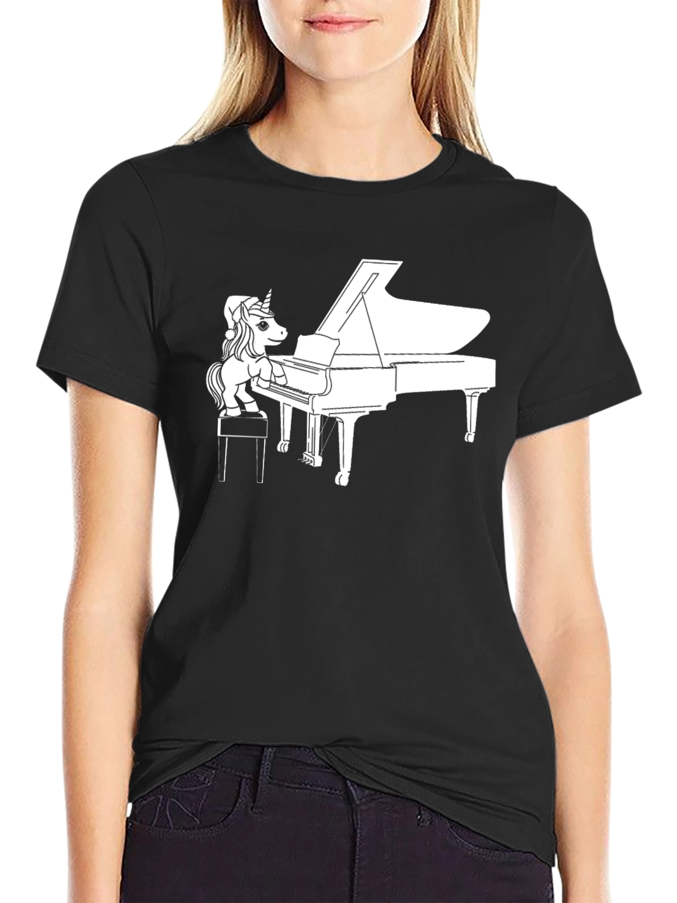 Black Unicorn Piano Player Graphic Tee - Black Cotton Blend view 2