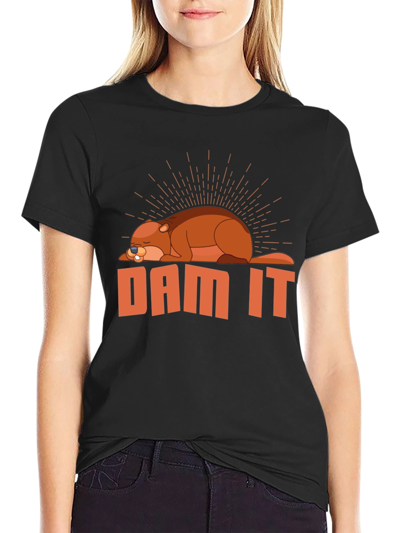 Black Dam It Beaver T-Shirt - Funny Graphic Tee view 2