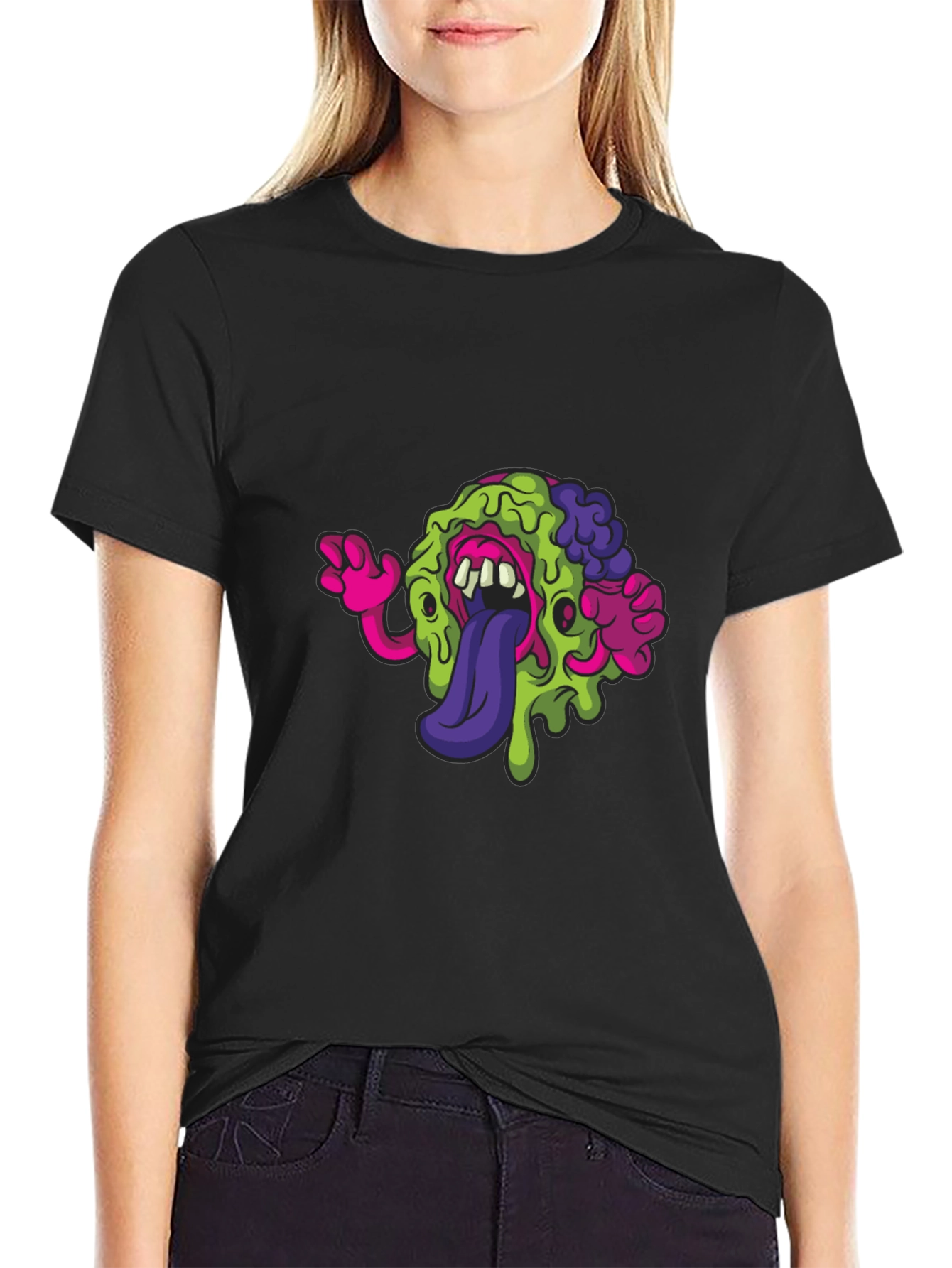 Black Monster Brain Graphic Tee - Quirky Black T-Shirt view 2