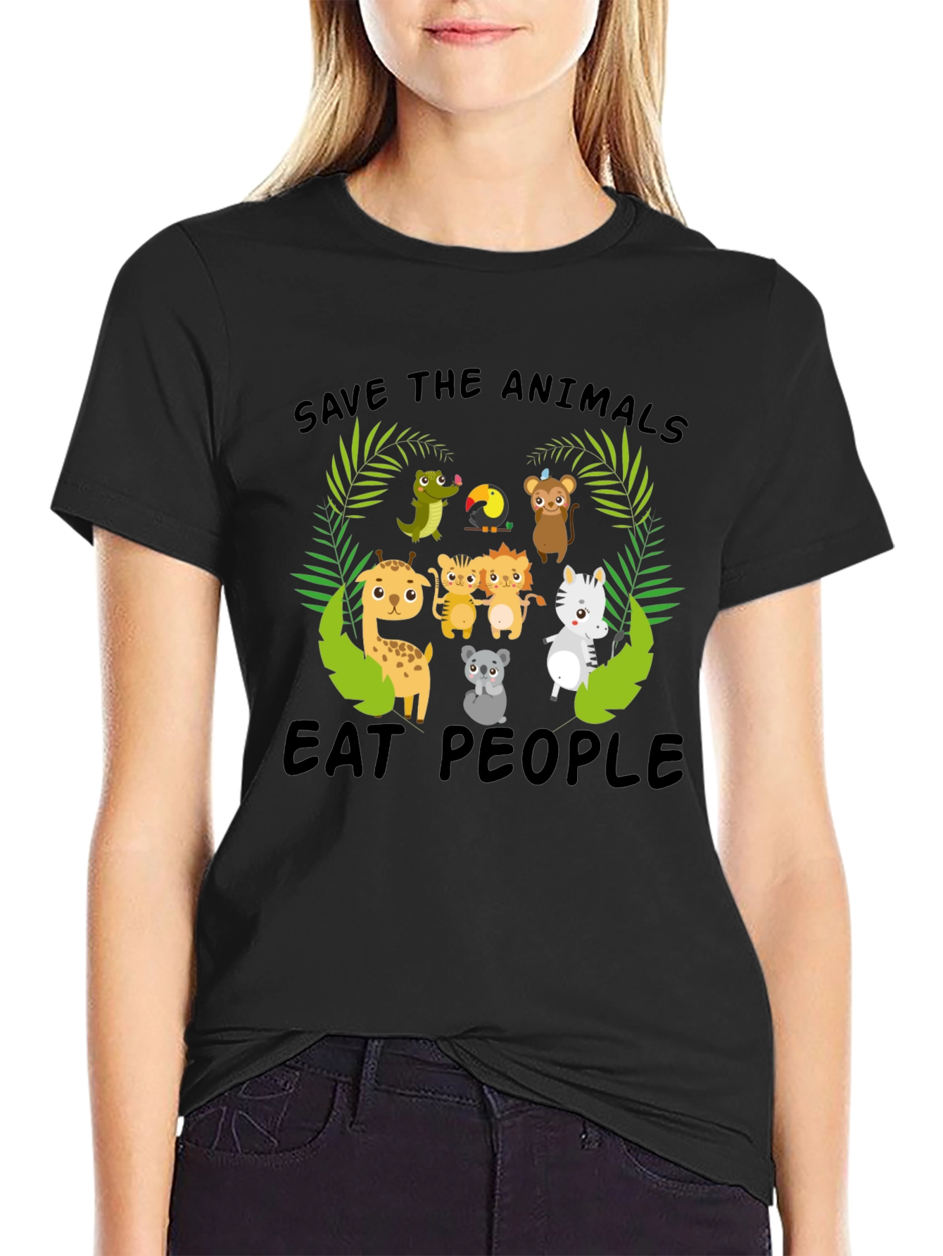Black Save the Animals Eat People Black T-Shirt view 2
