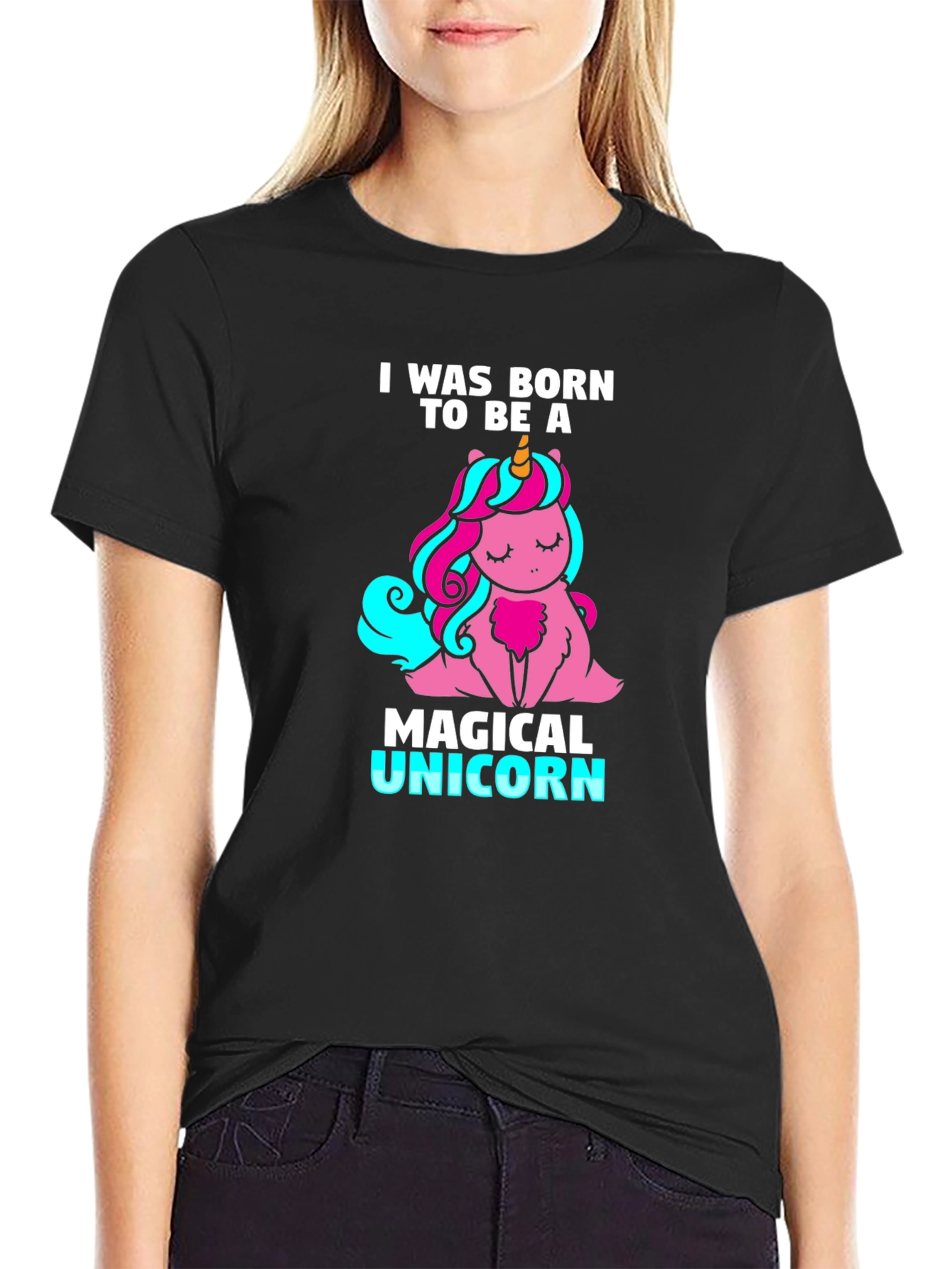 Black Magical Unicorn Graphic Tee - Born To Be A Unicorn T-Shirt view 2