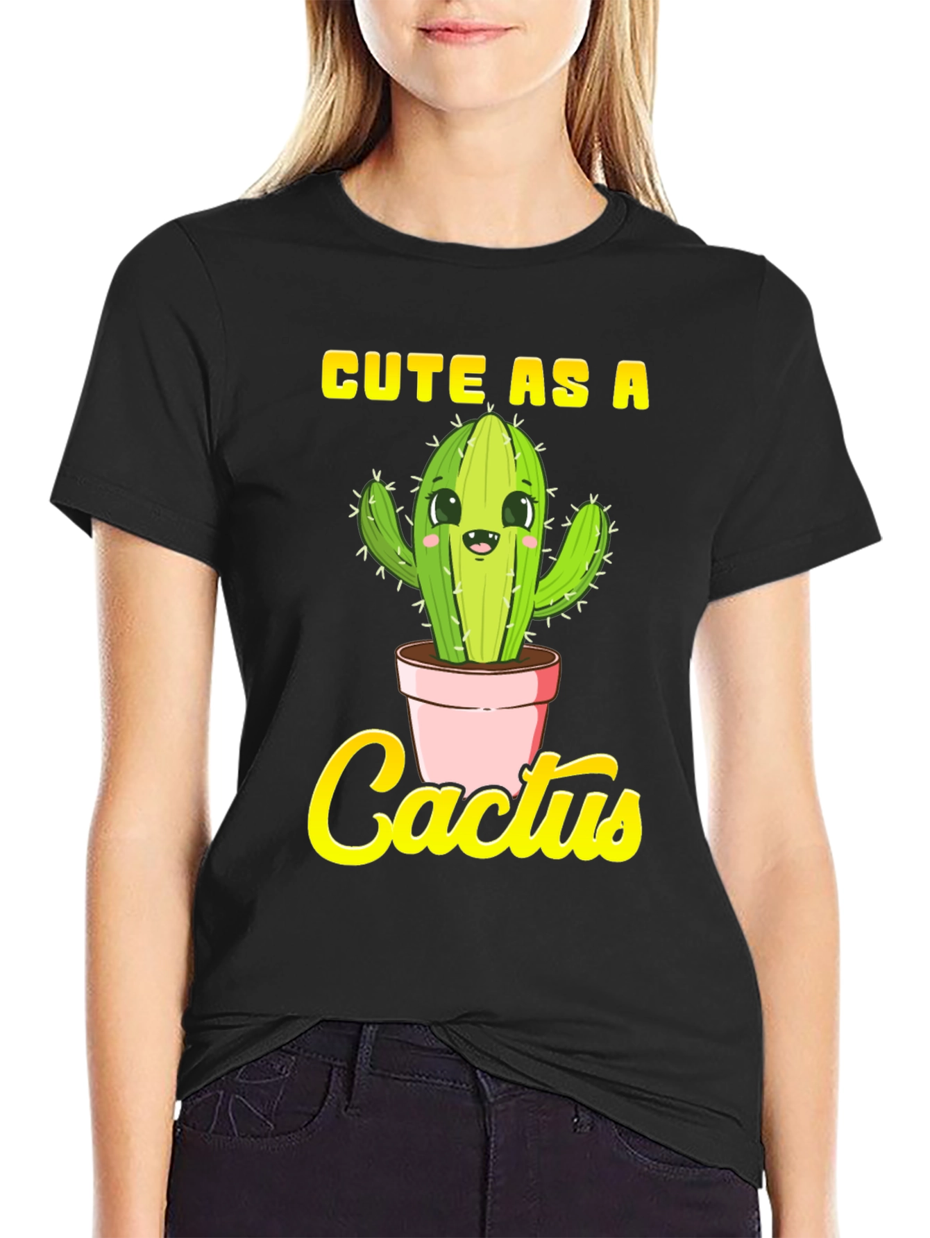 Black Cute as a Cactus Graphic Tee - Unisex Black Shirt view 2
