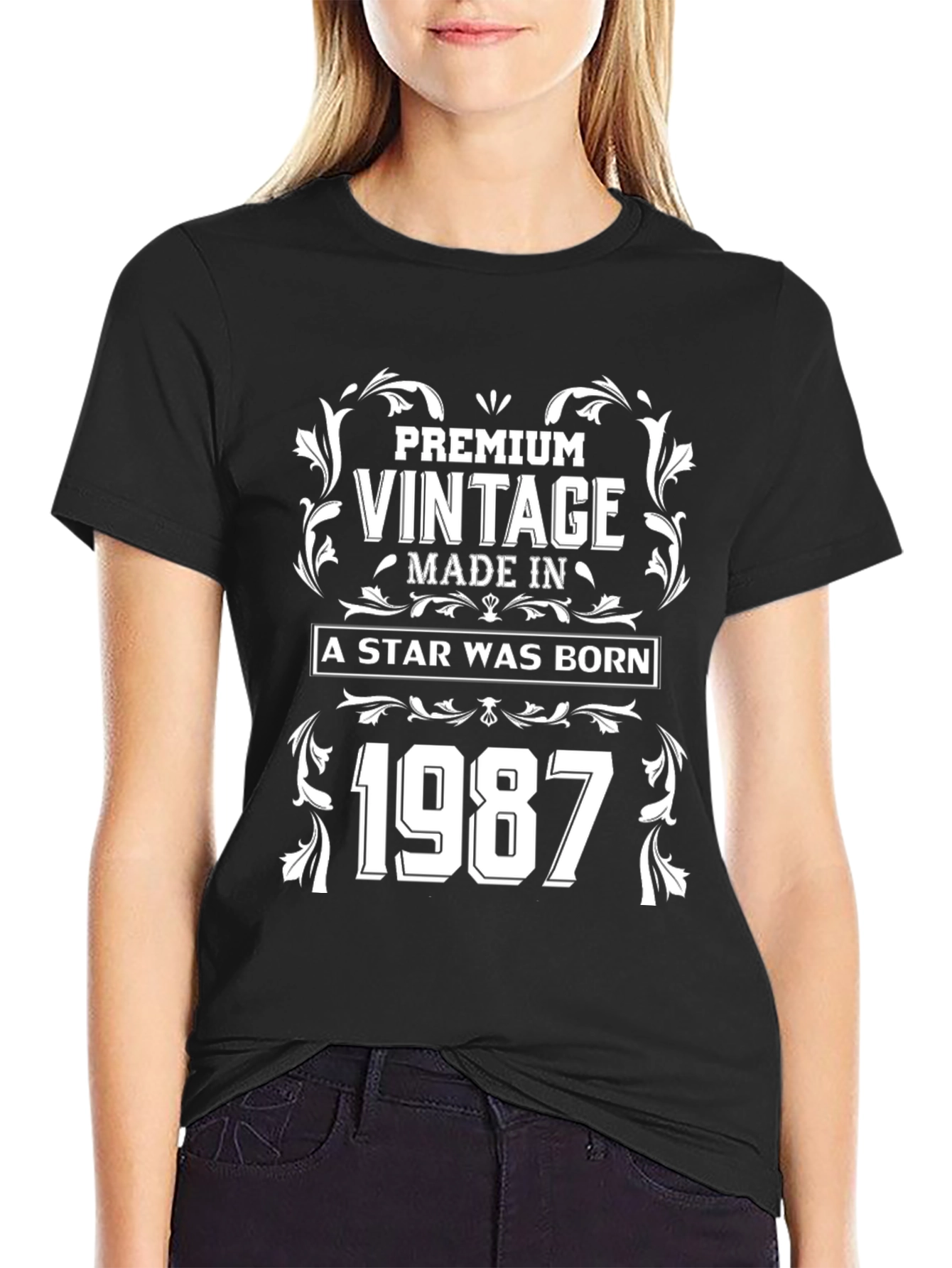 Black Premium Vintage 1987 Birthday T-Shirt view 2