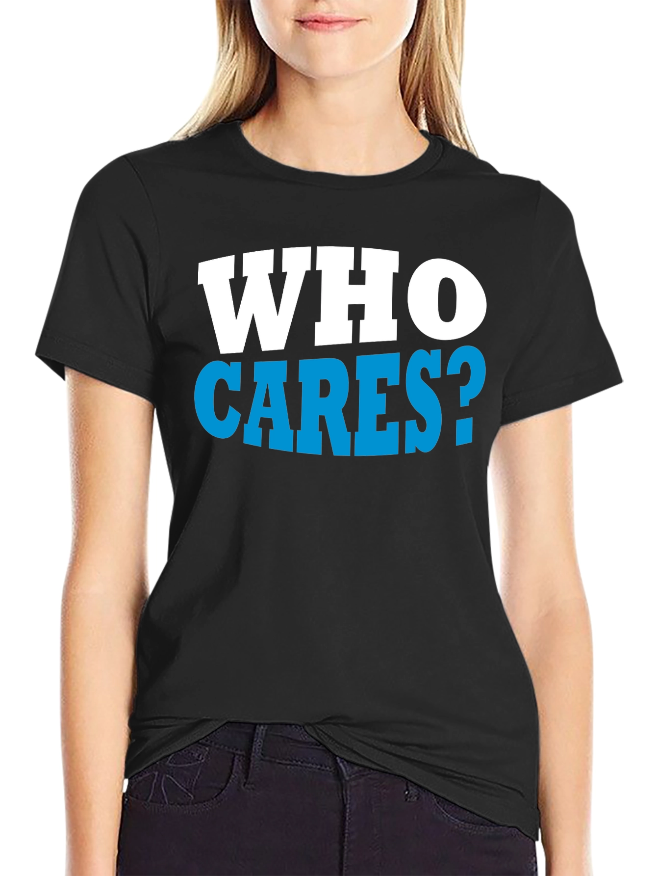 Black Who Cares? Graphic Print Black T-Shirt view 2