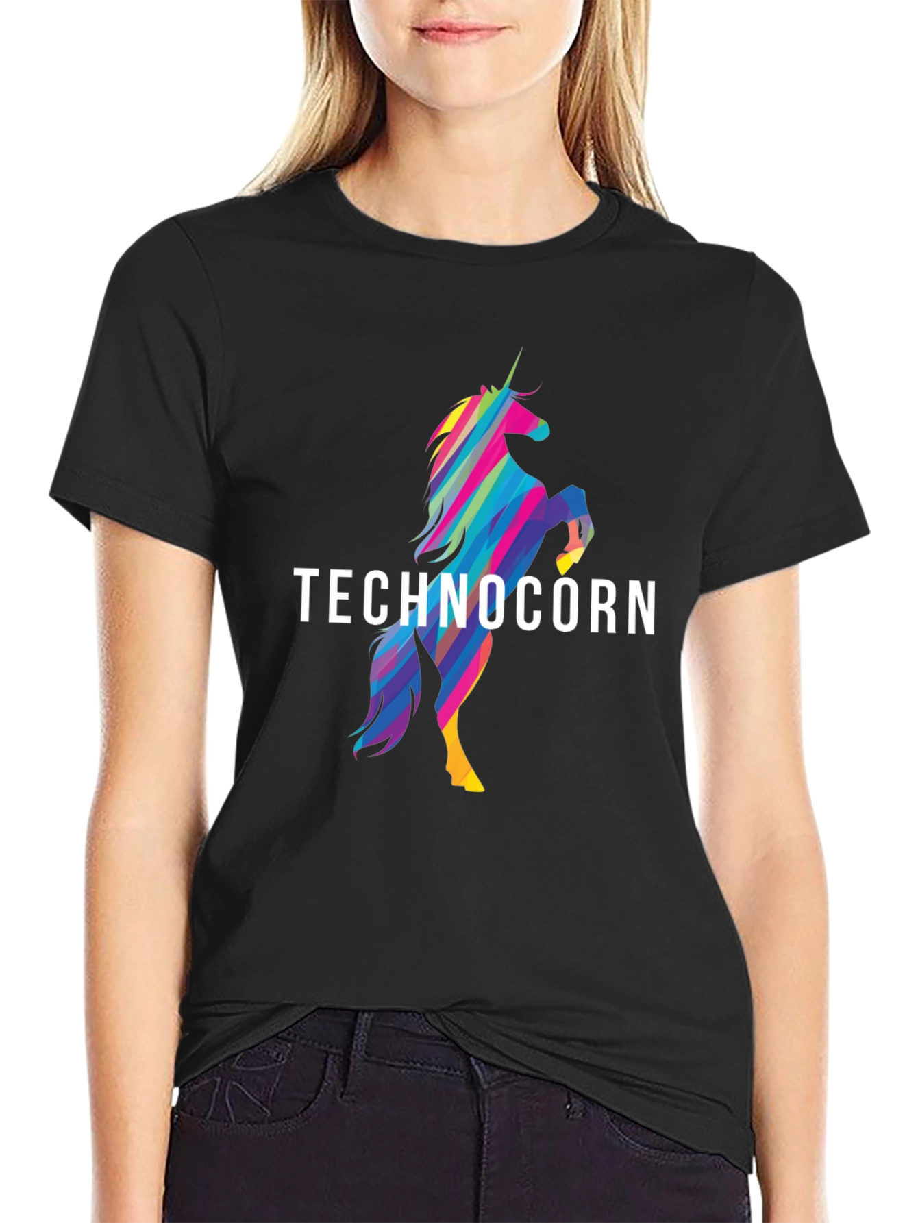 Black Technocorn Graphic T-Shirt - Black Cotton Tee view 2
