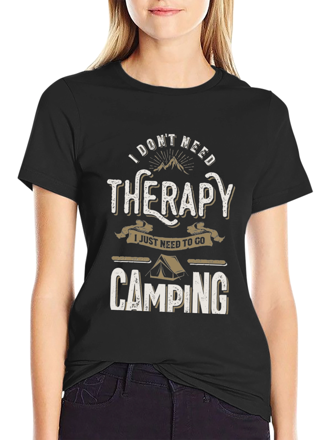 Black Camping Therapy T-Shirt - Nature Lover Tee view 2