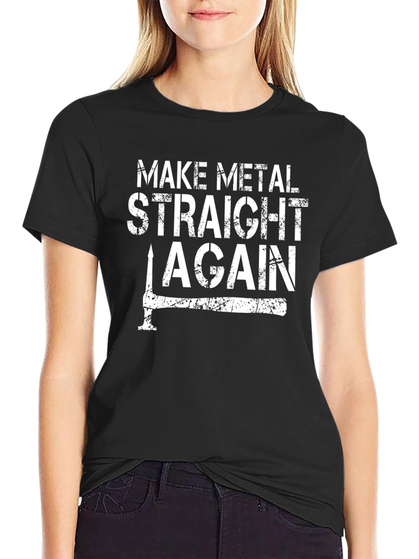 Black Make Metal Straight Again Funny Black T-Shirt view 2