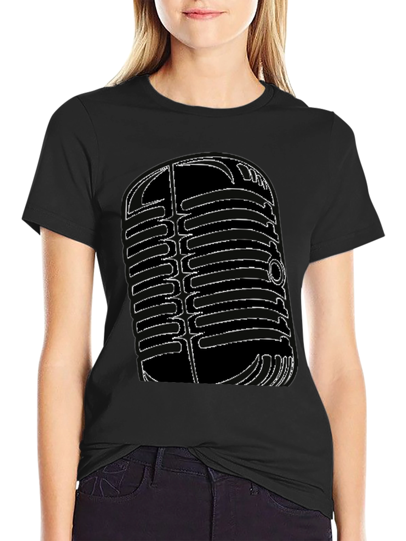 Black Vintage Microphone Graphic Tee - Classic Style view 2