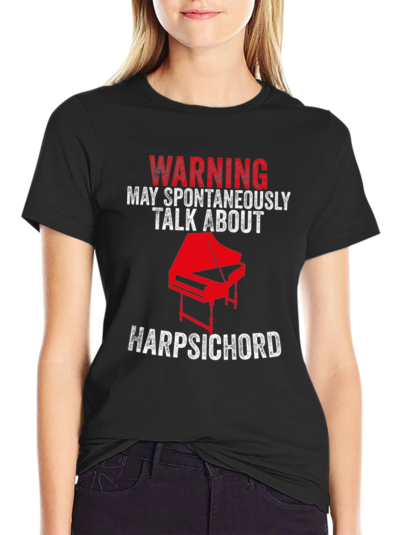 Black Warning Harpsichord Talk T-Shirt view 2