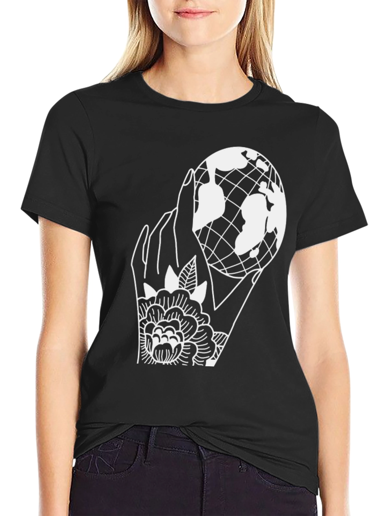 World in Hand Graphic Tee - Unisex Black T-Shirt - 2