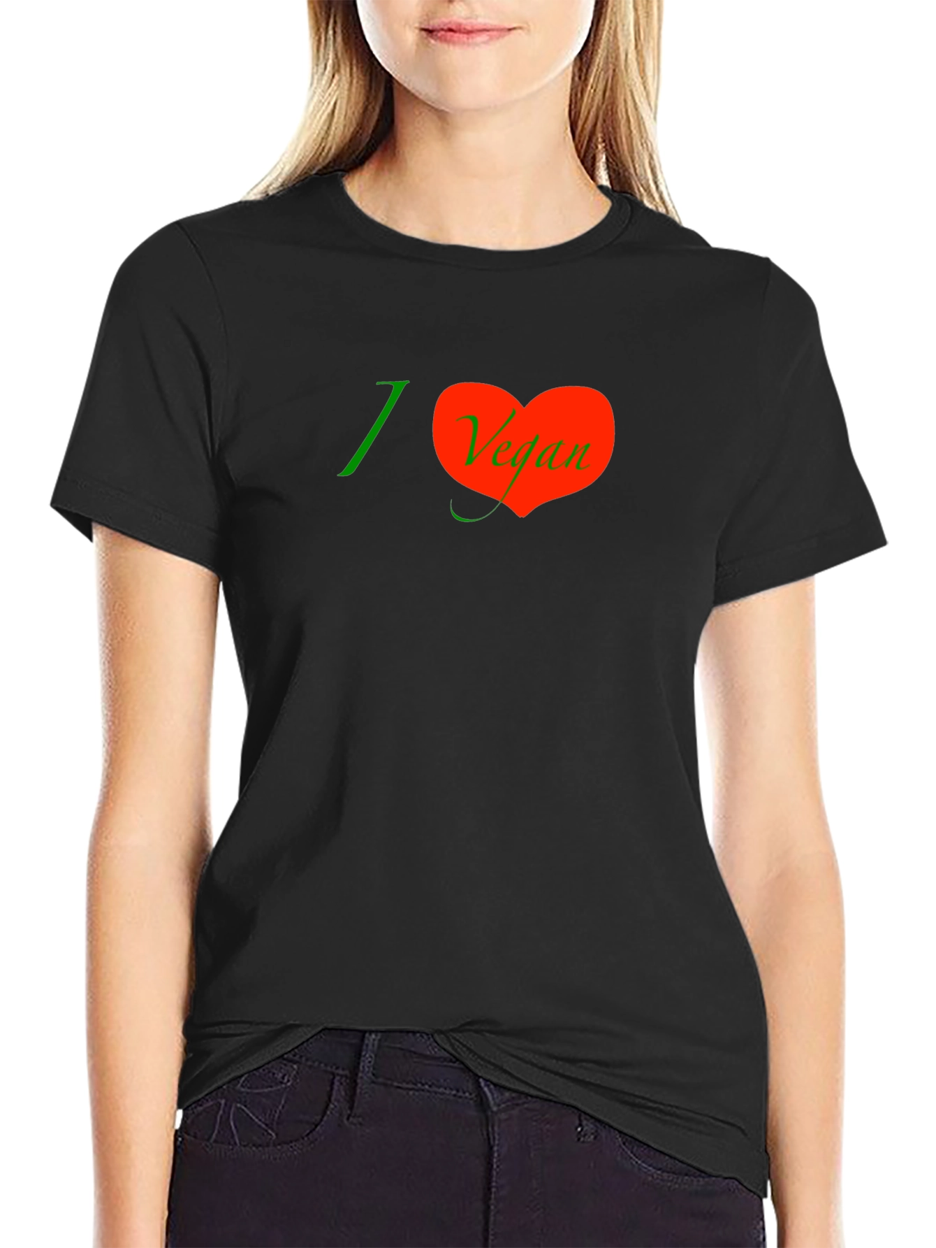 Black I Heart Vegan Graphic Tee - Black Short Sleeve T-Shirt view 2