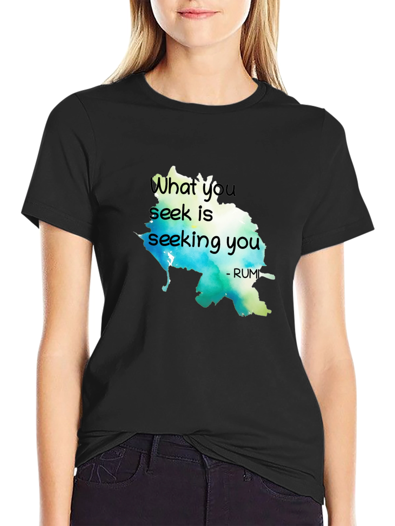 Black Inspirational Rumi Quote T-Shirt - What You Seek view 2