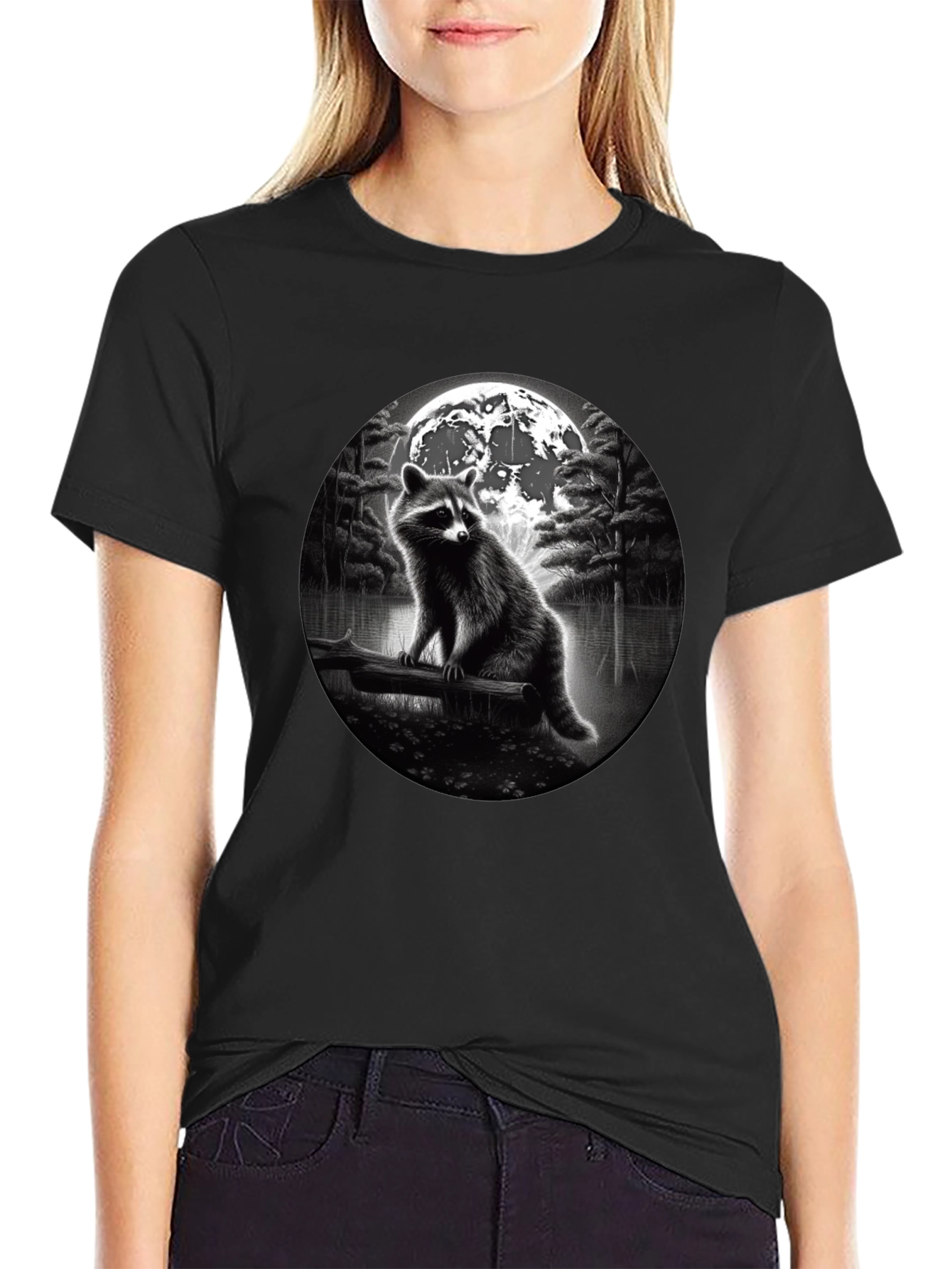 Black Raccoon Moon T-Shirt - Black view 2