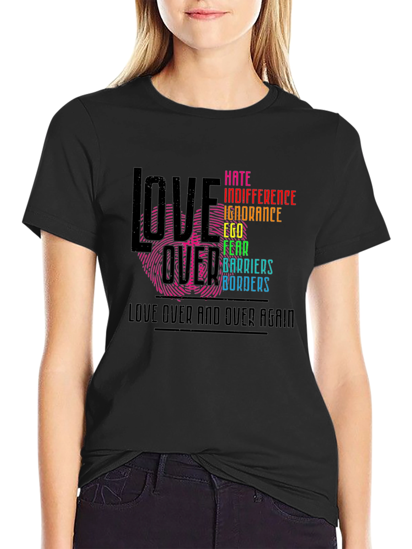 Black Love Over Hate Graphic T-Shirt view 2