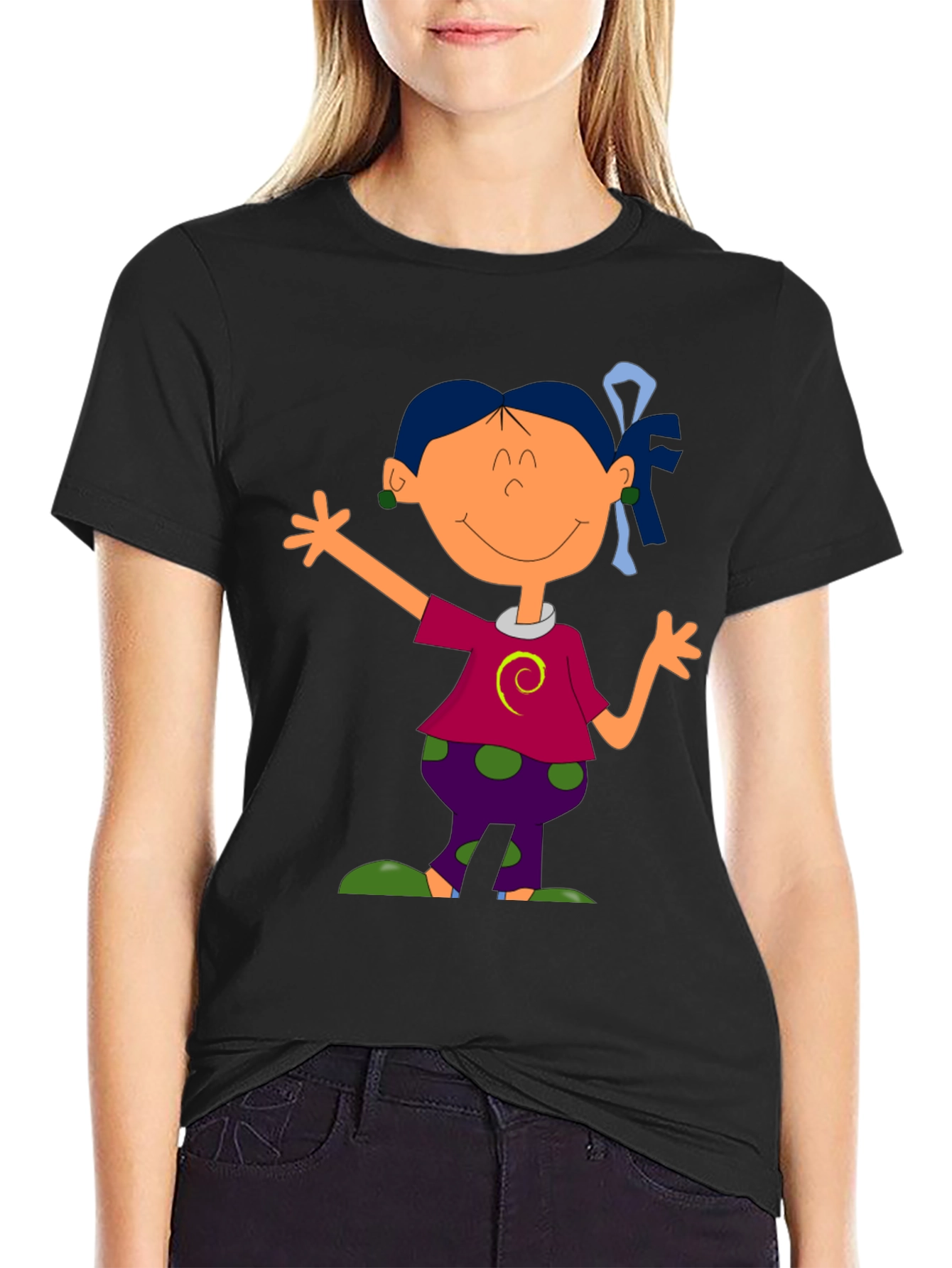Black Cartoon Girl Graphic Tee - Black T-Shirt view 2