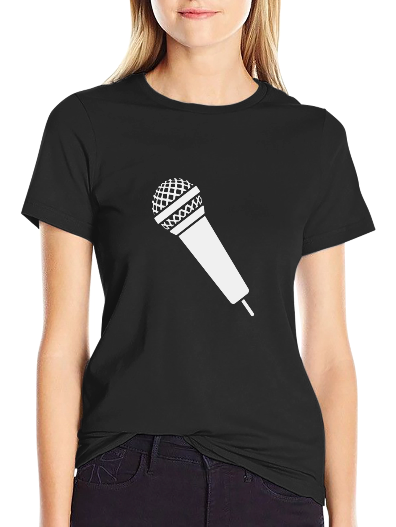 Black Microphone Graphic Tee - Black Cotton T-Shirt view 2