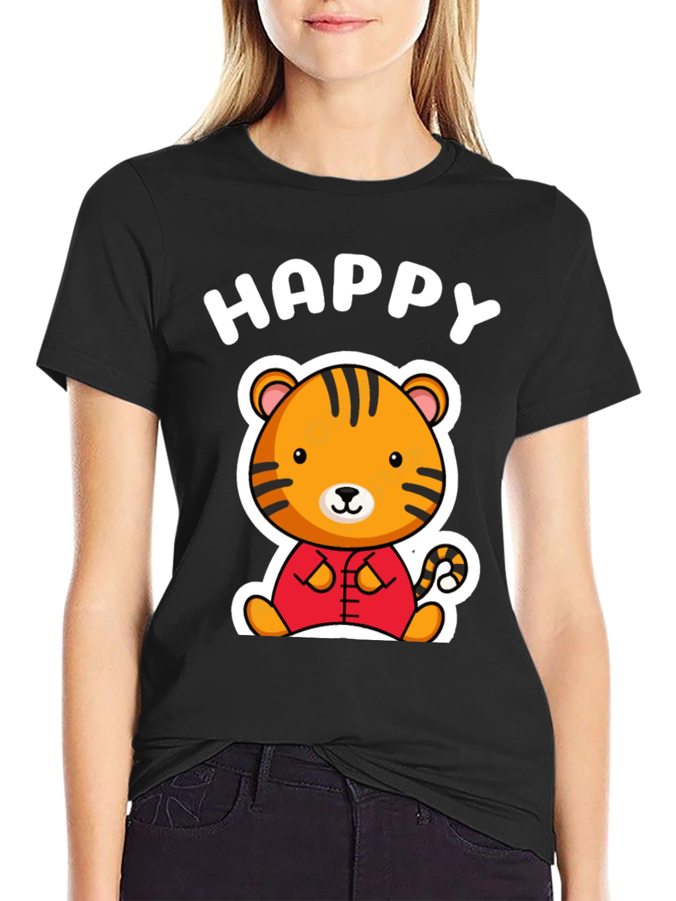 Black Happy Tiger Graphic T-Shirt view 2