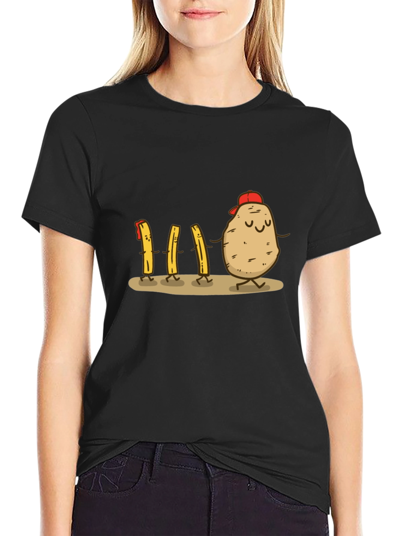 Black Funny Potato & Fries Graphic T-Shirt view 2