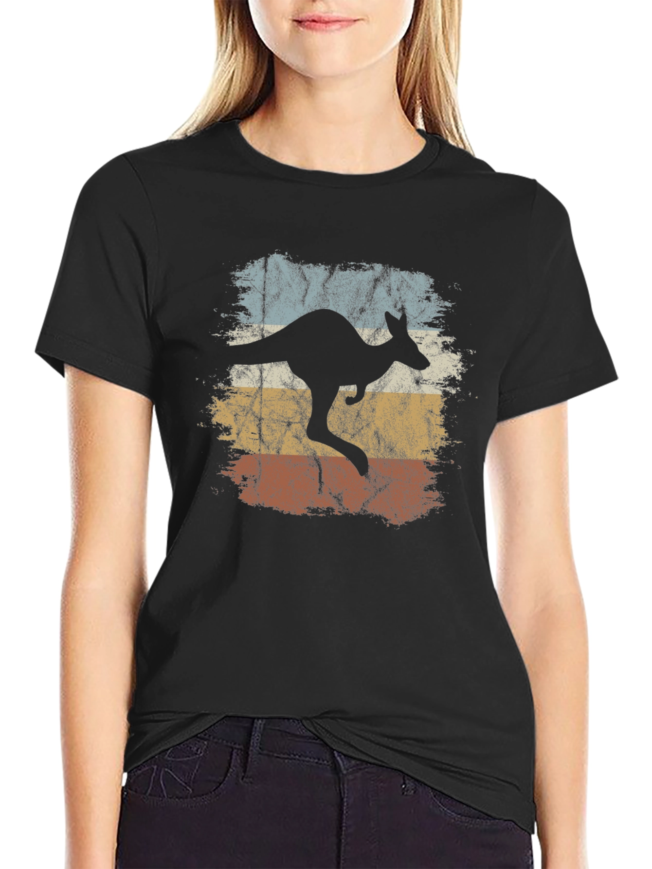 Black Retro Kangaroo Graphic T-Shirt - Vintage Style Tee view 2