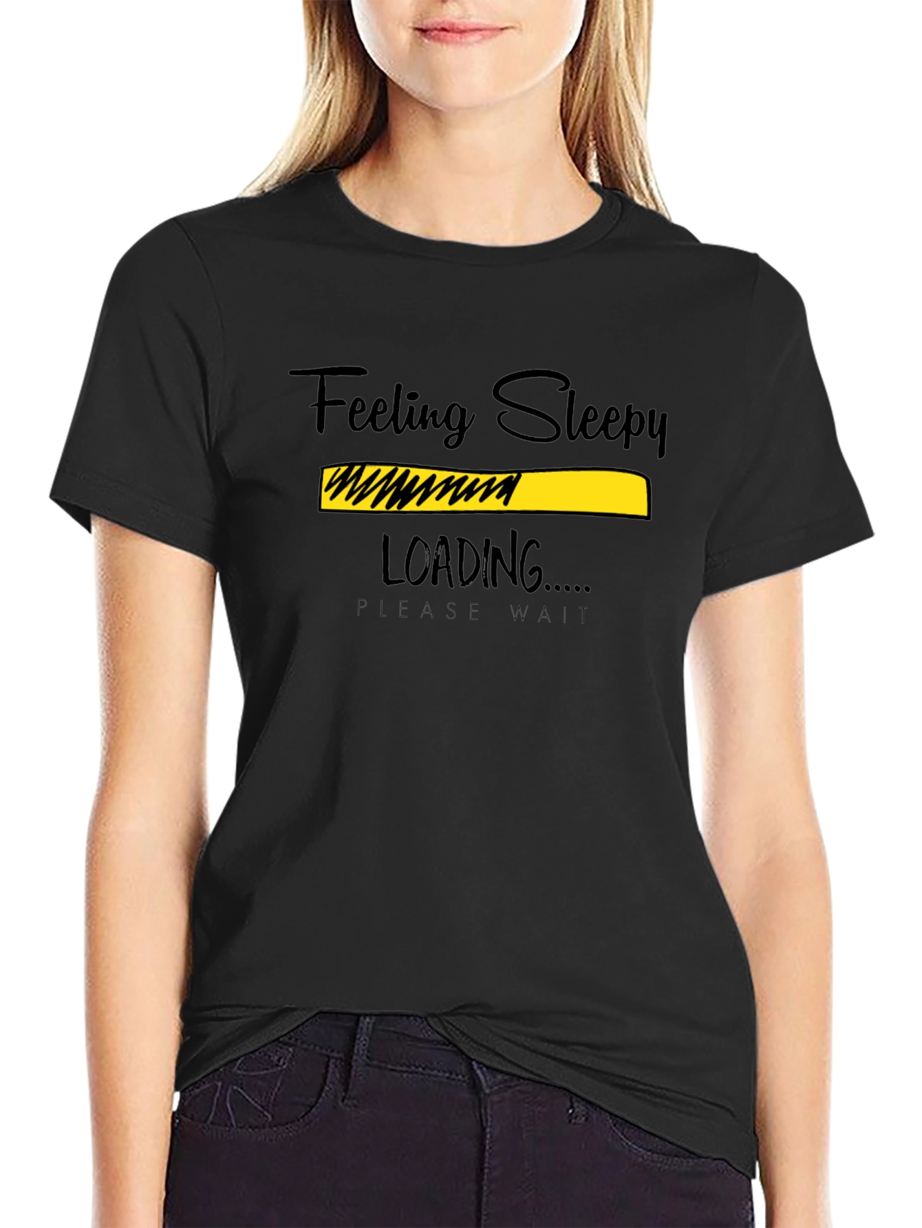 Black Feeling Sleepy Loading Graphic T-Shirt view 2