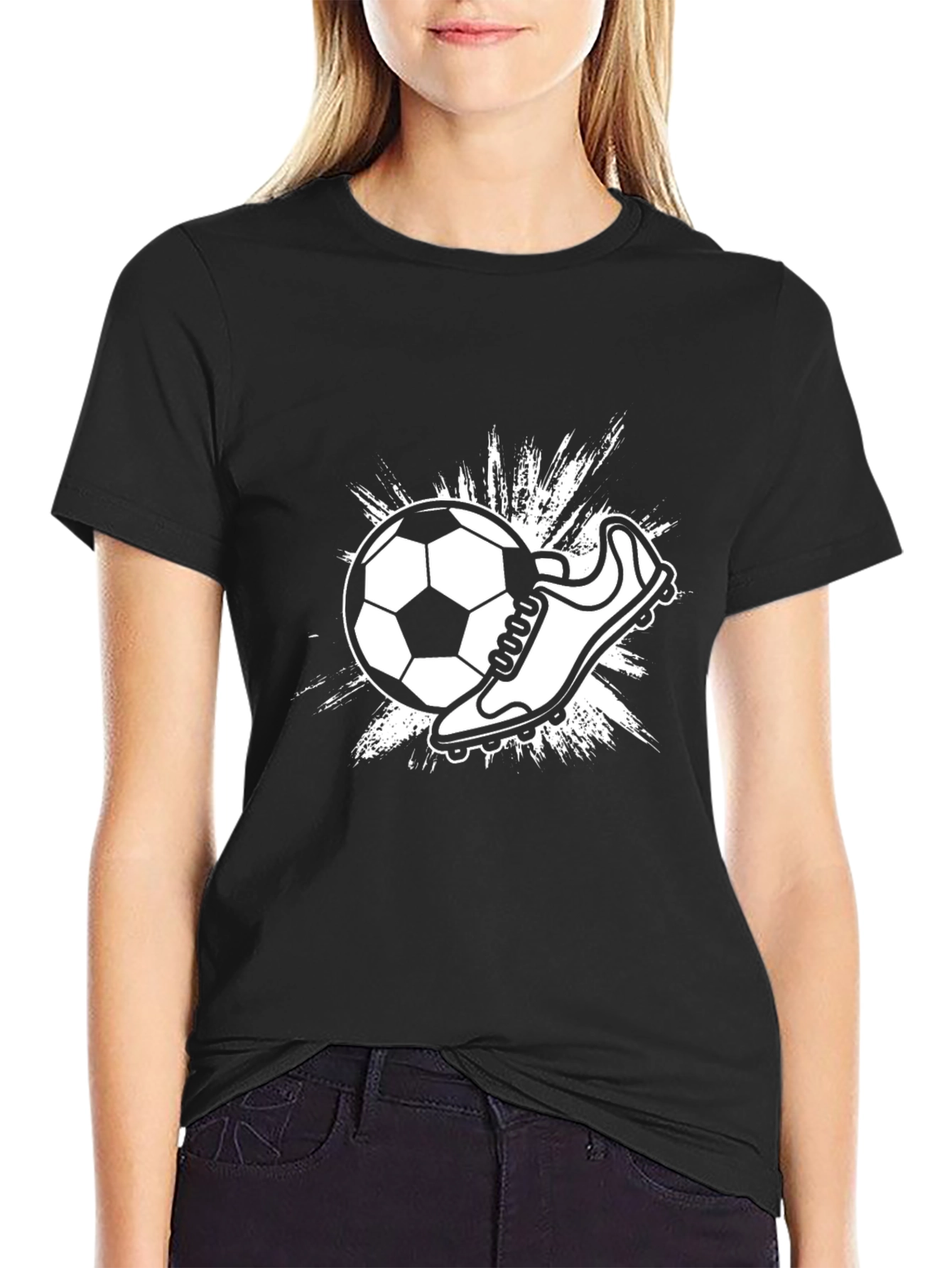 Black Soccer Ball & Cleat Graphic Tee - Black Cotton T-Shirt view 2