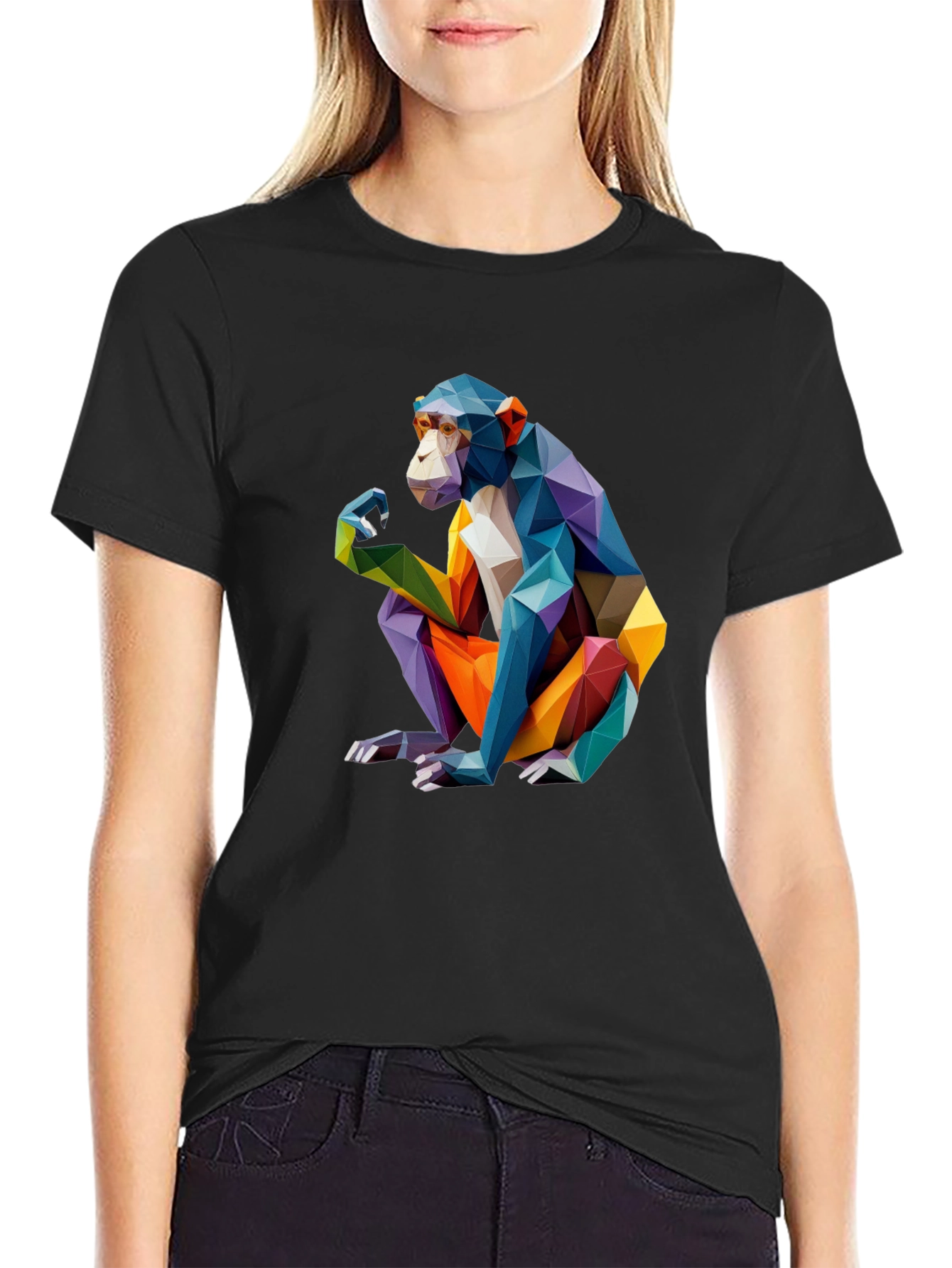 Black Geometric Monkey Graphic Black T-Shirt view 2