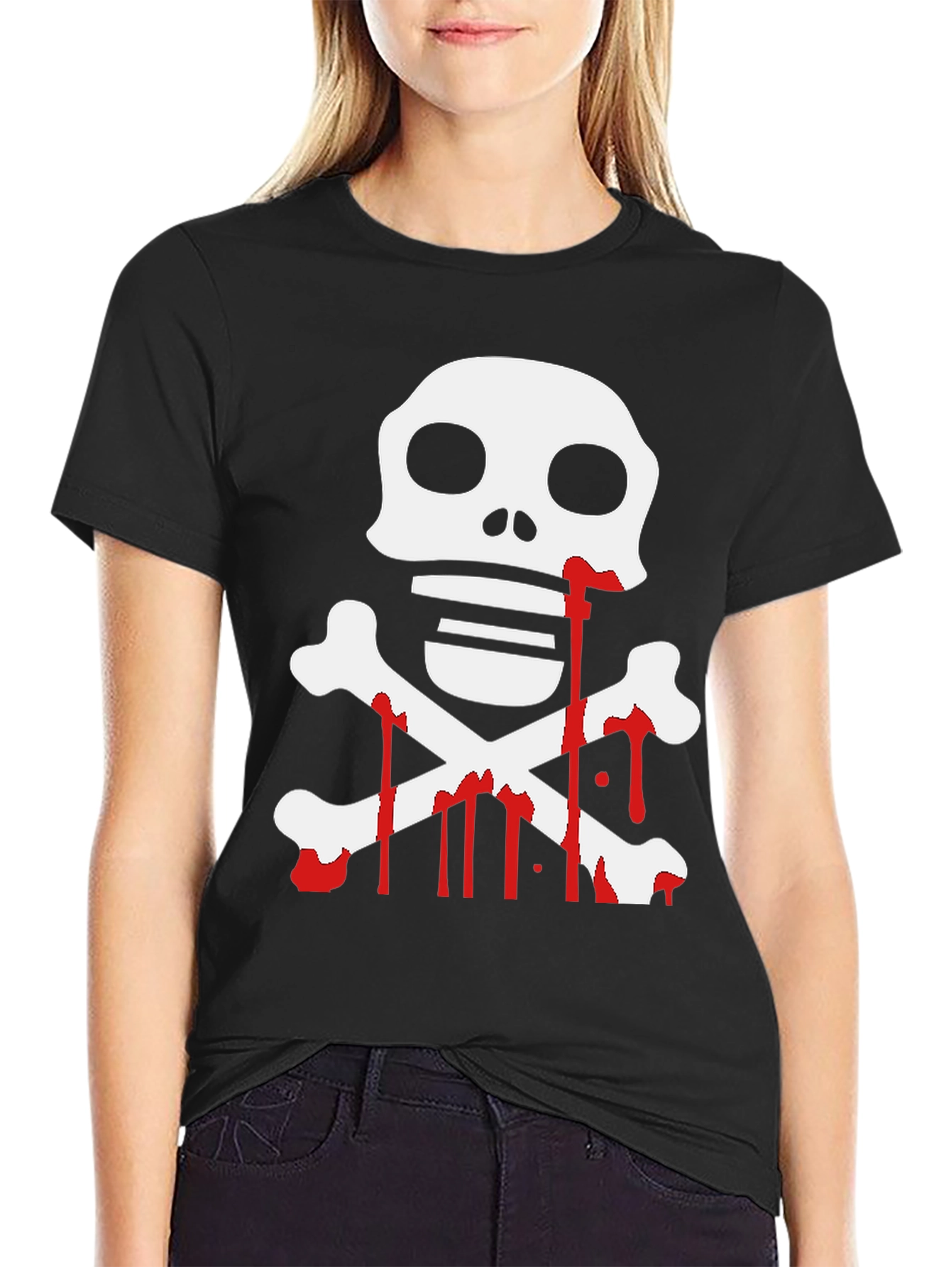 Black Skull & Crossbones Graphic Tee - Black view 2