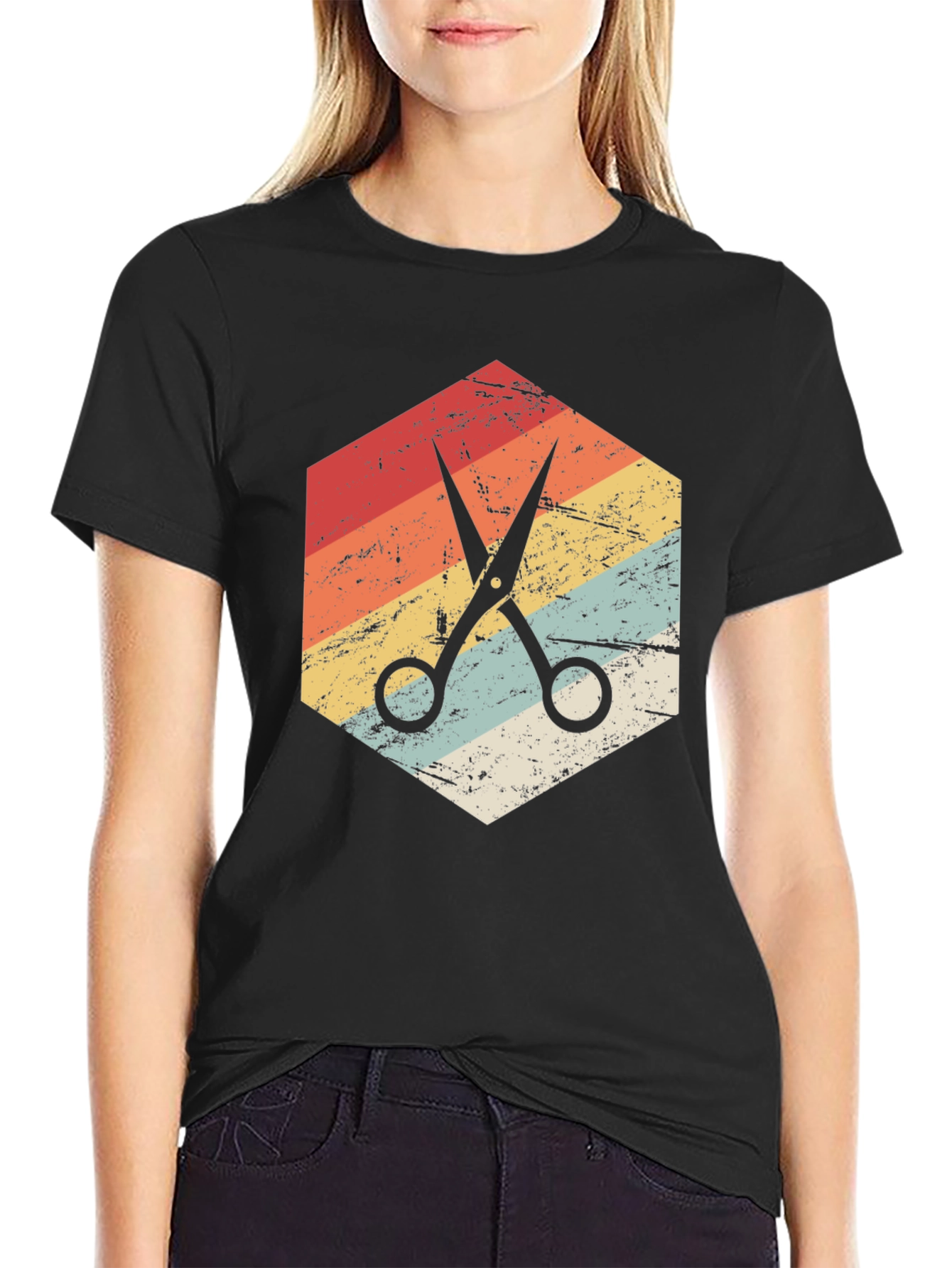 Black Retro Barber Scissors Graphic Tee view 2
