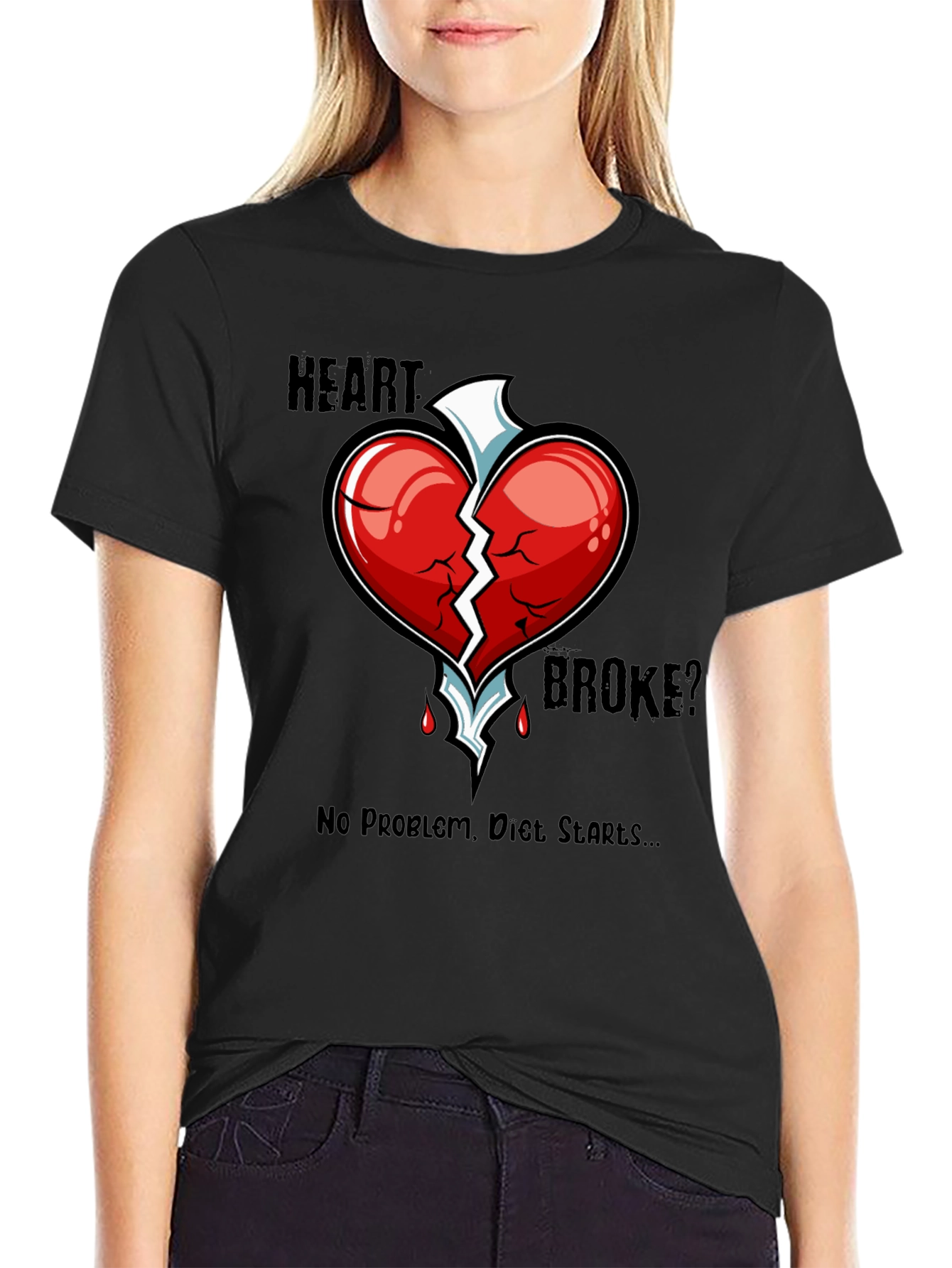 Black Heart Broke? Diet Starts T-Shirt - Funny Graphic Tee view 2