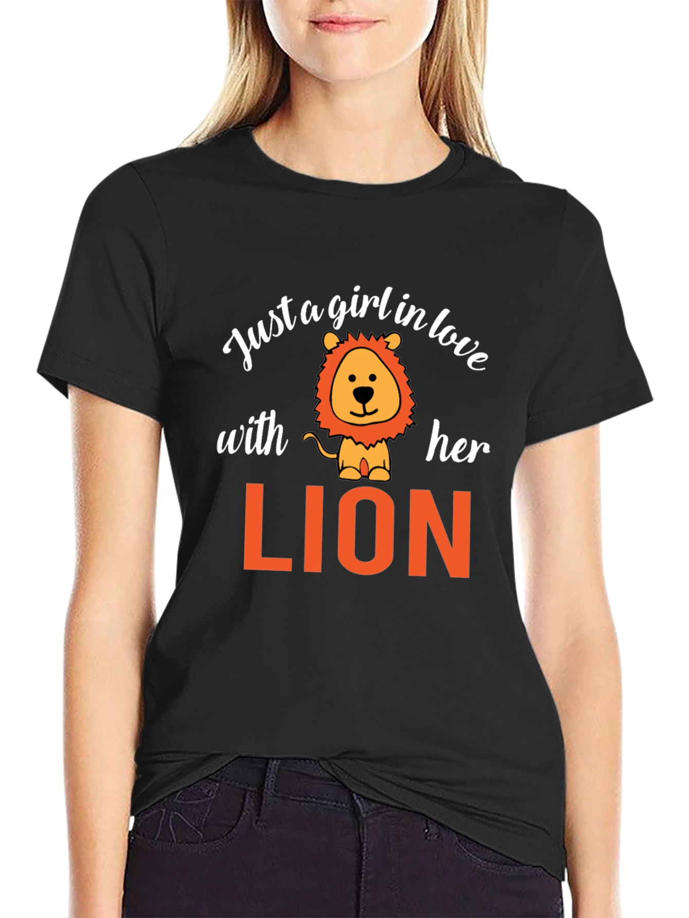 Black Just A Girl In Love With Her Lion Graphic T-Shirt view 2