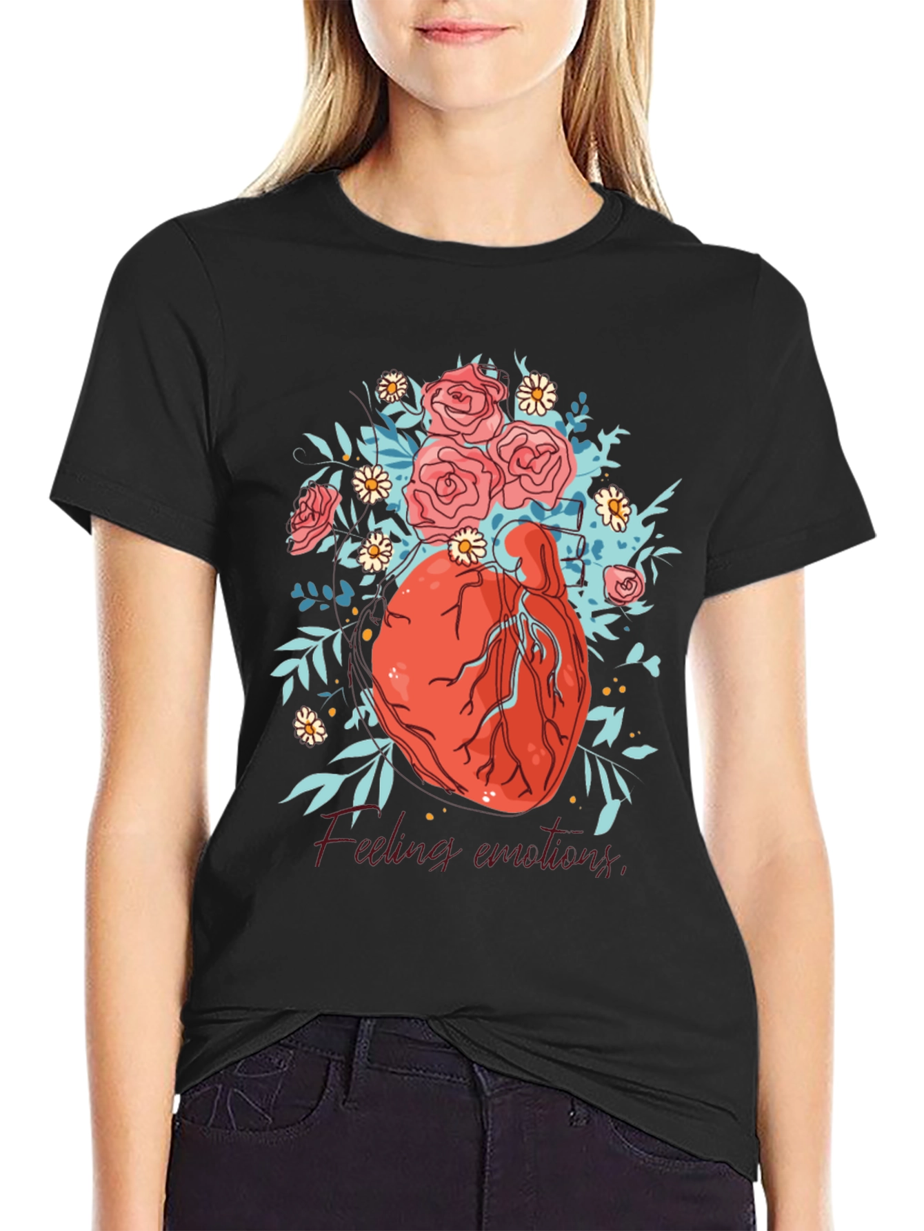 Black Floral Heart Graphic Tee - Express Your Emotions! view 2