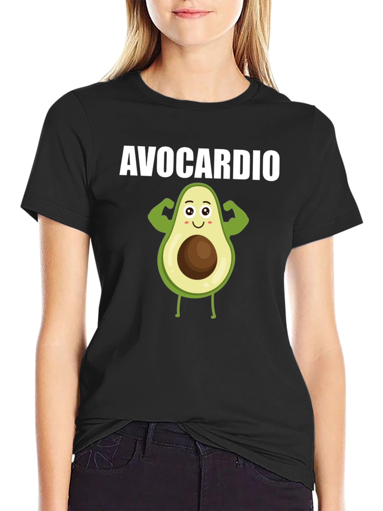 Black Avocardio Black T-Shirt - Funny Avocado Fitness Tee view 2