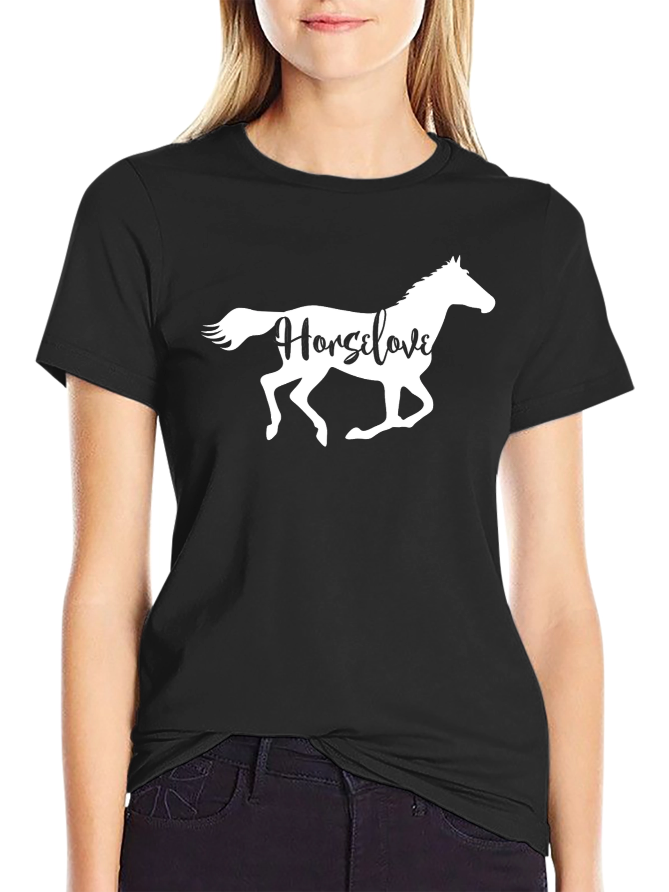Black Horse Love Graphic Tee - Black Casual T-Shirt view 2
