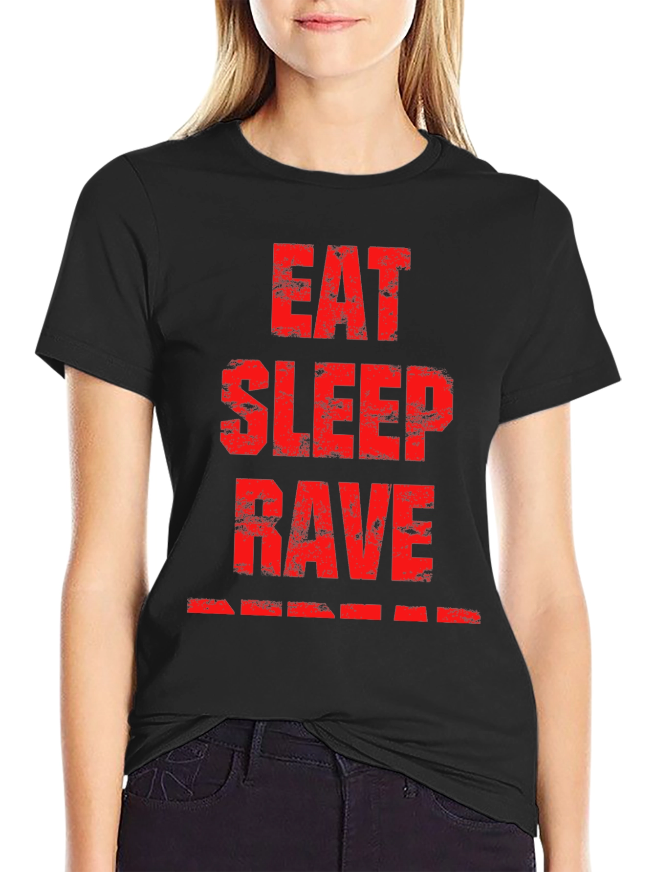 Black Eat Sleep Rave Black Graphic T-Shirt view 2