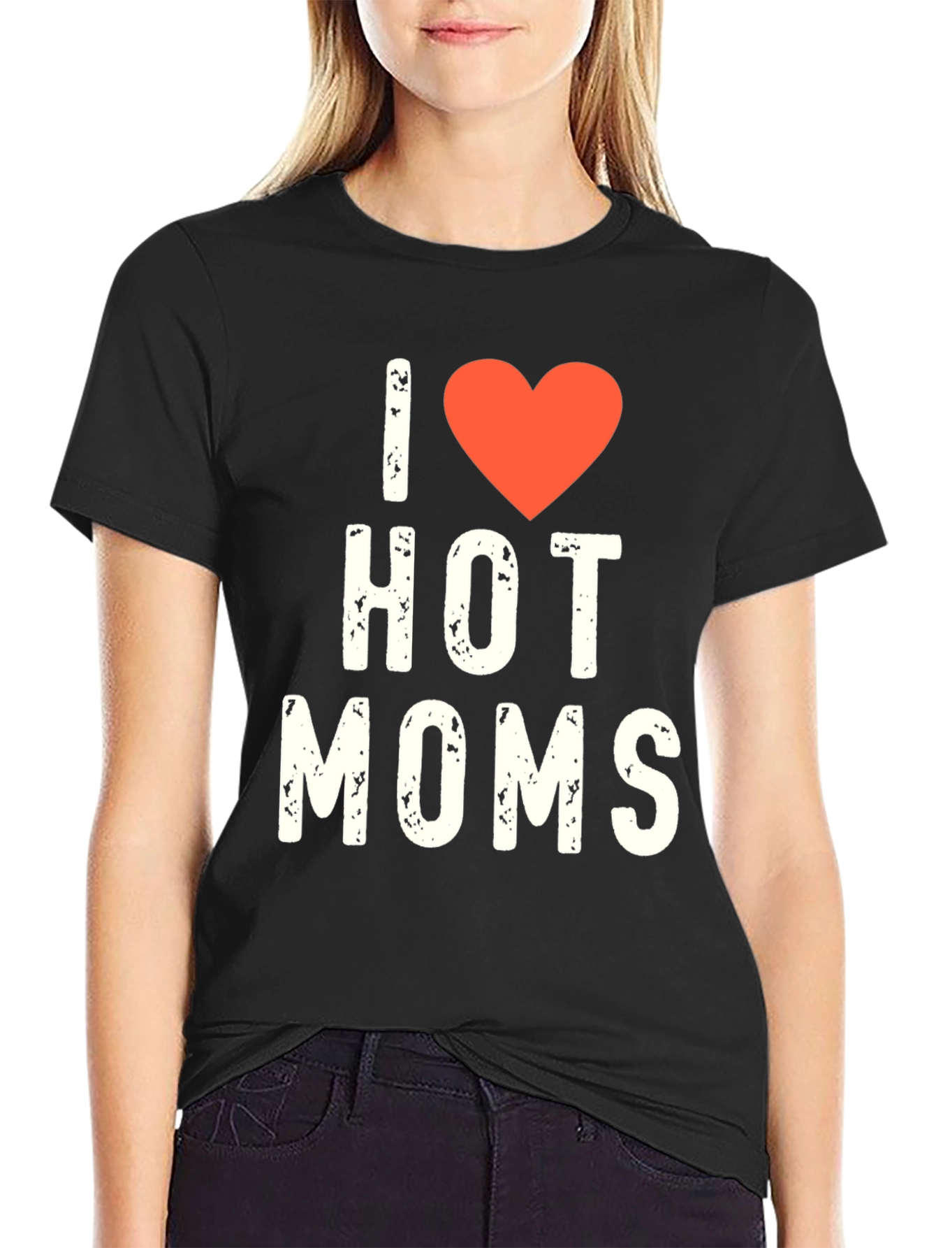 Black I Heart Hot Moms Graphic Tee - Novelty T-Shirt view 2