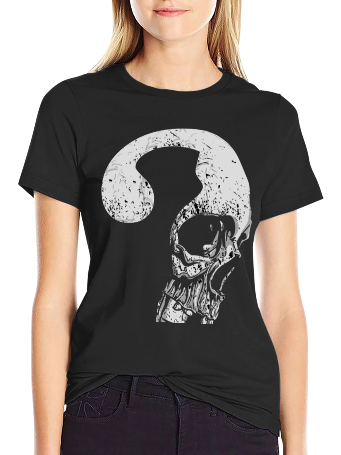 Black Skull Question Mark Graphic Tee - Men's Black T-Shirt view 2