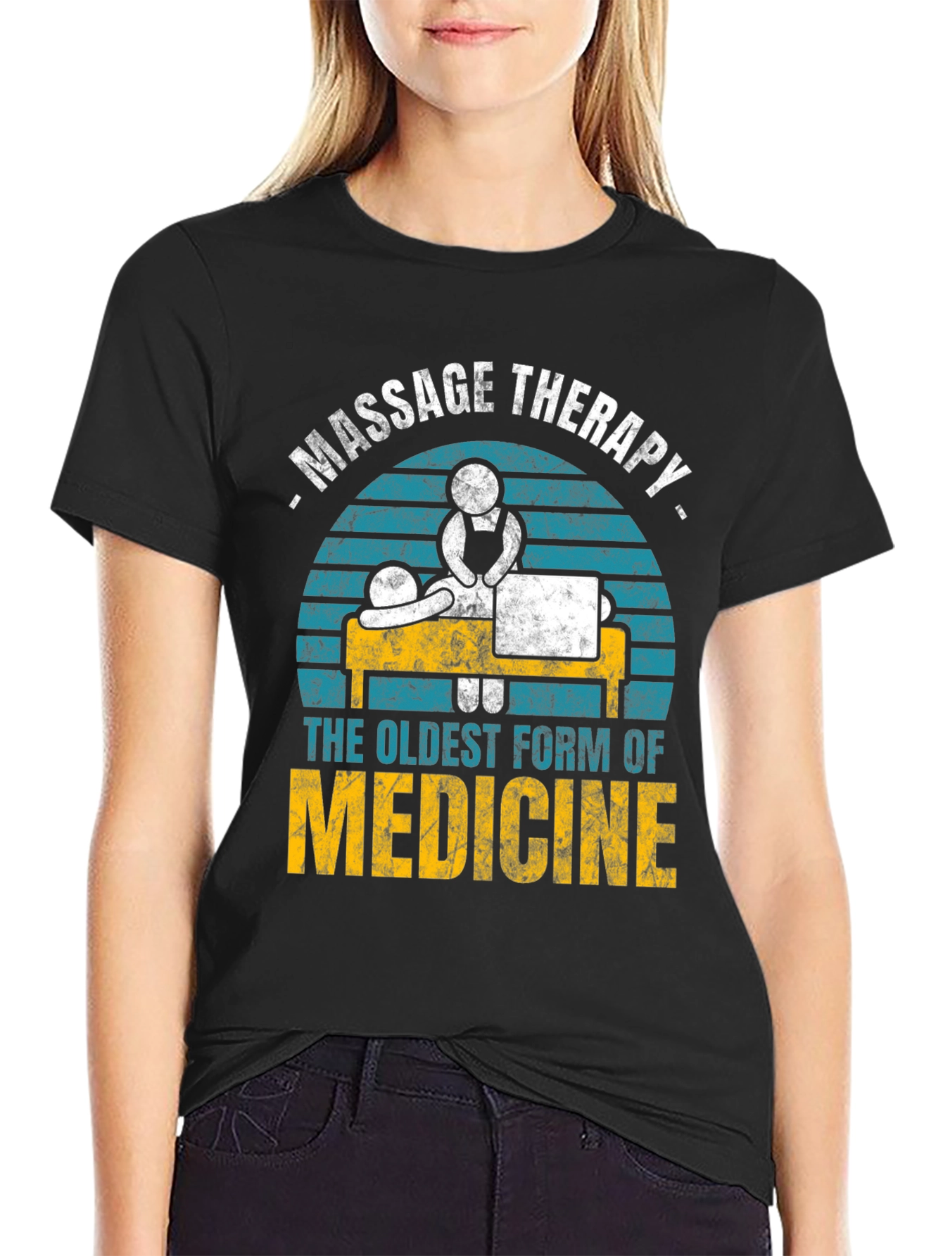 Black Massage Therapy T-Shirt - Oldest Form of Medicine view 2
