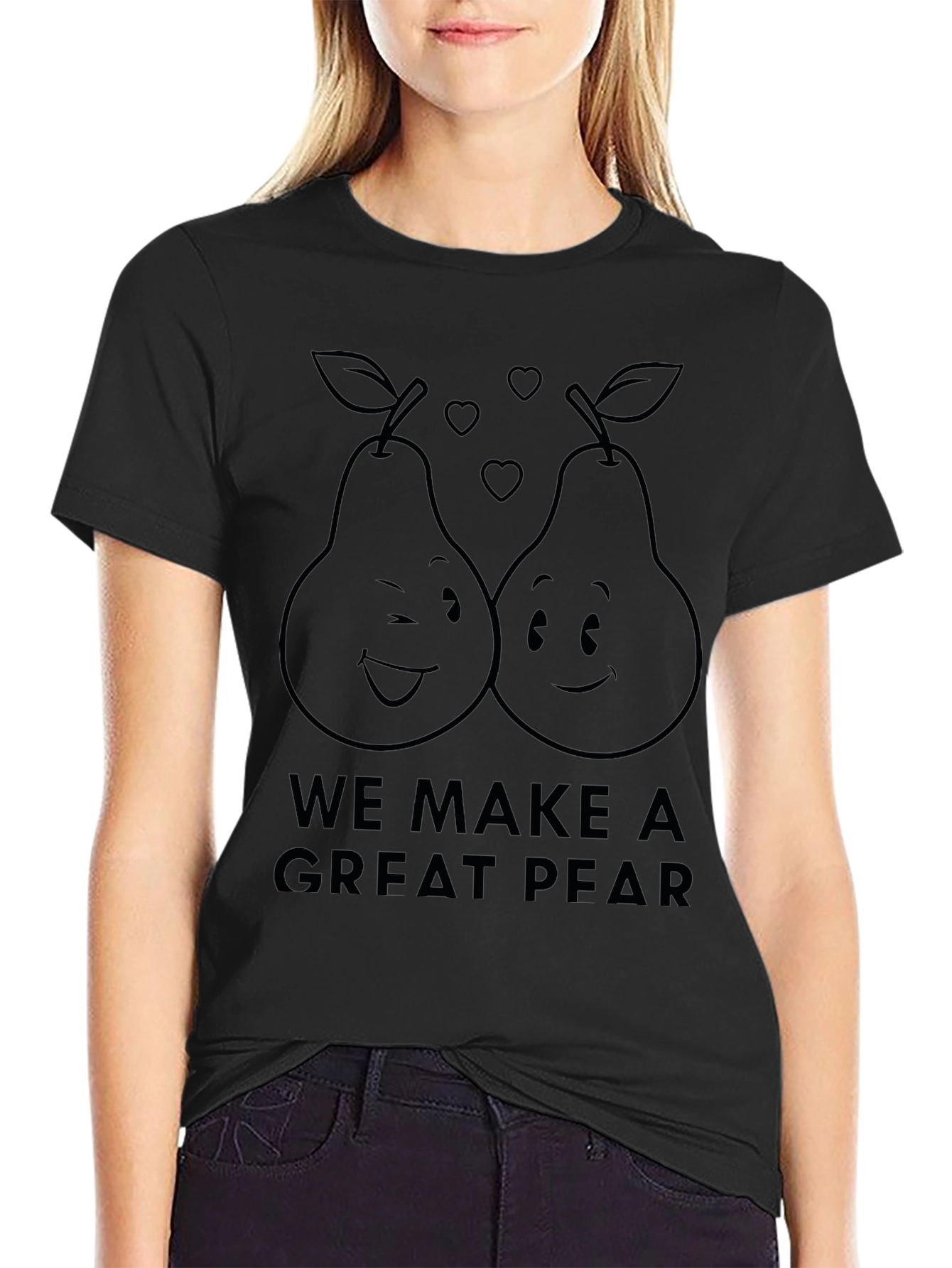 Black Great Pear Pun T-Shirt - Cute Couple Tee view 2