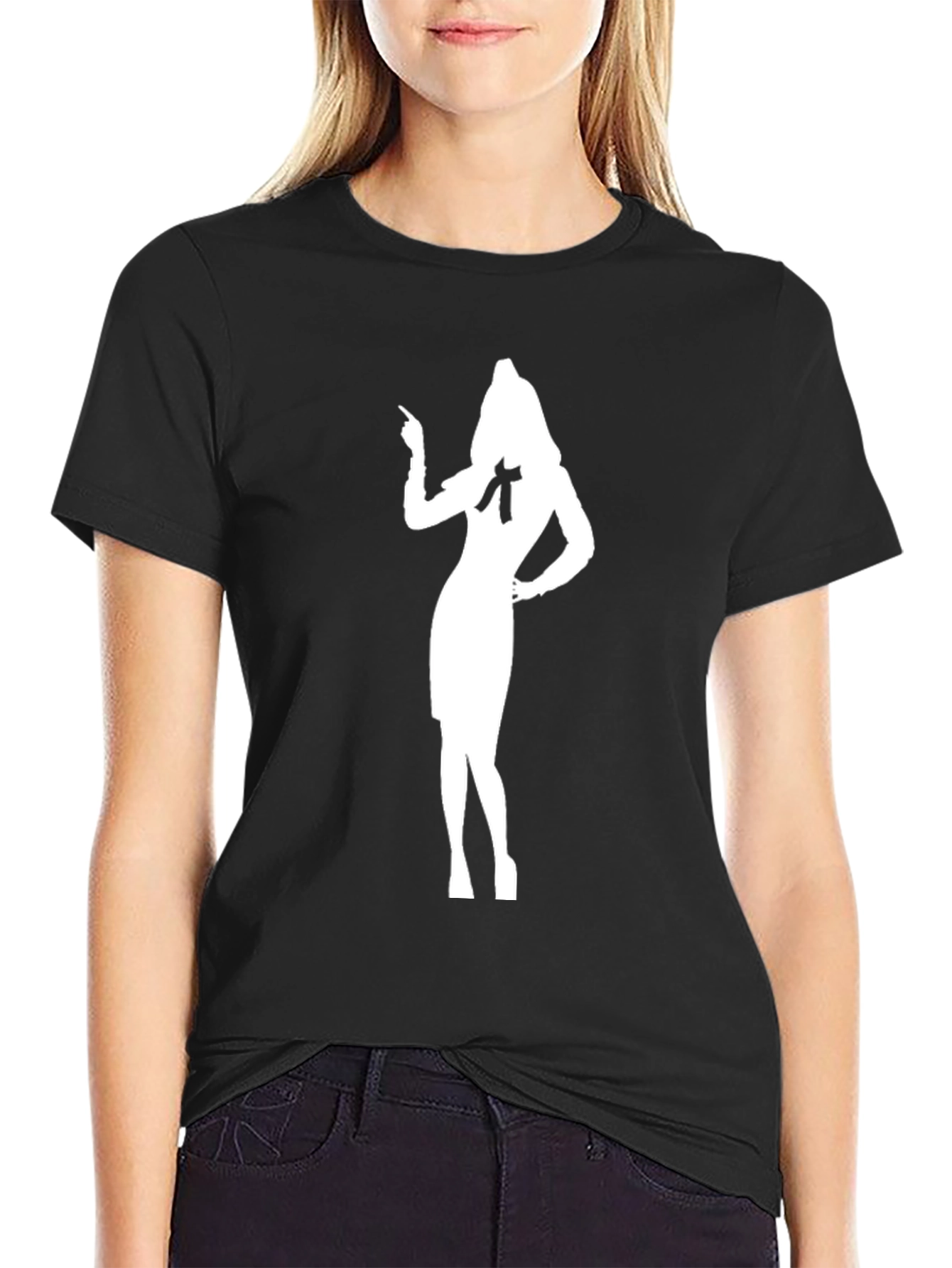 Black Silhouette Woman Black T-Shirt view 2