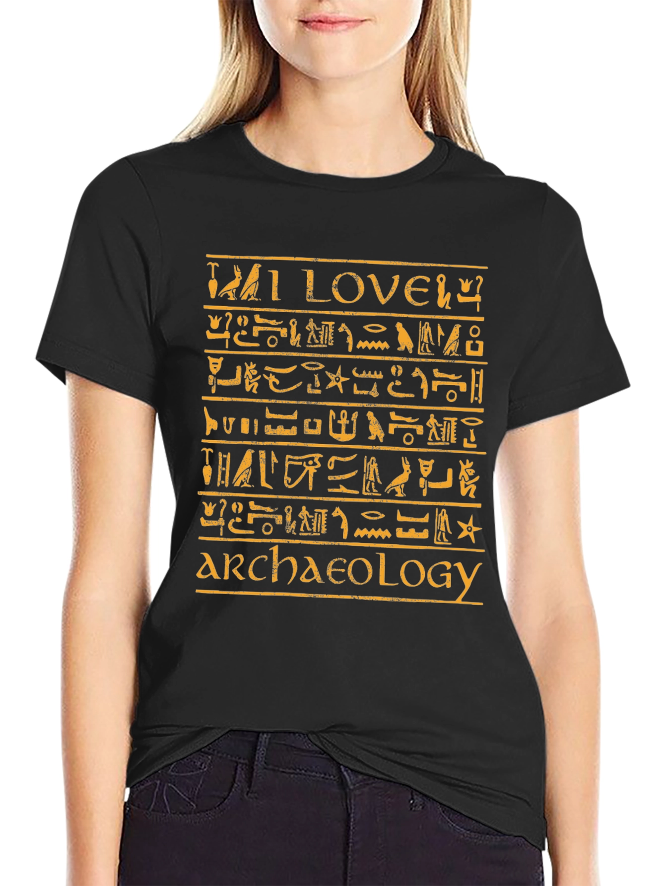 Black I LOVE Archaeology Hieroglyphic T-Shirt view 2