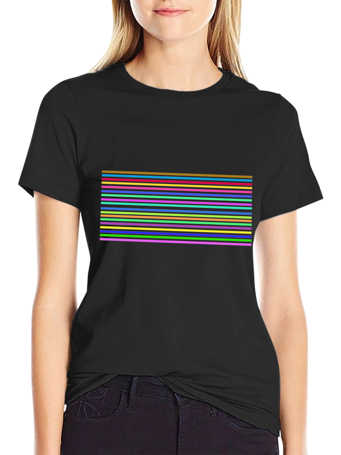 Black Retro Stripe T-Shirt - Bold 80s Style Tee view 2