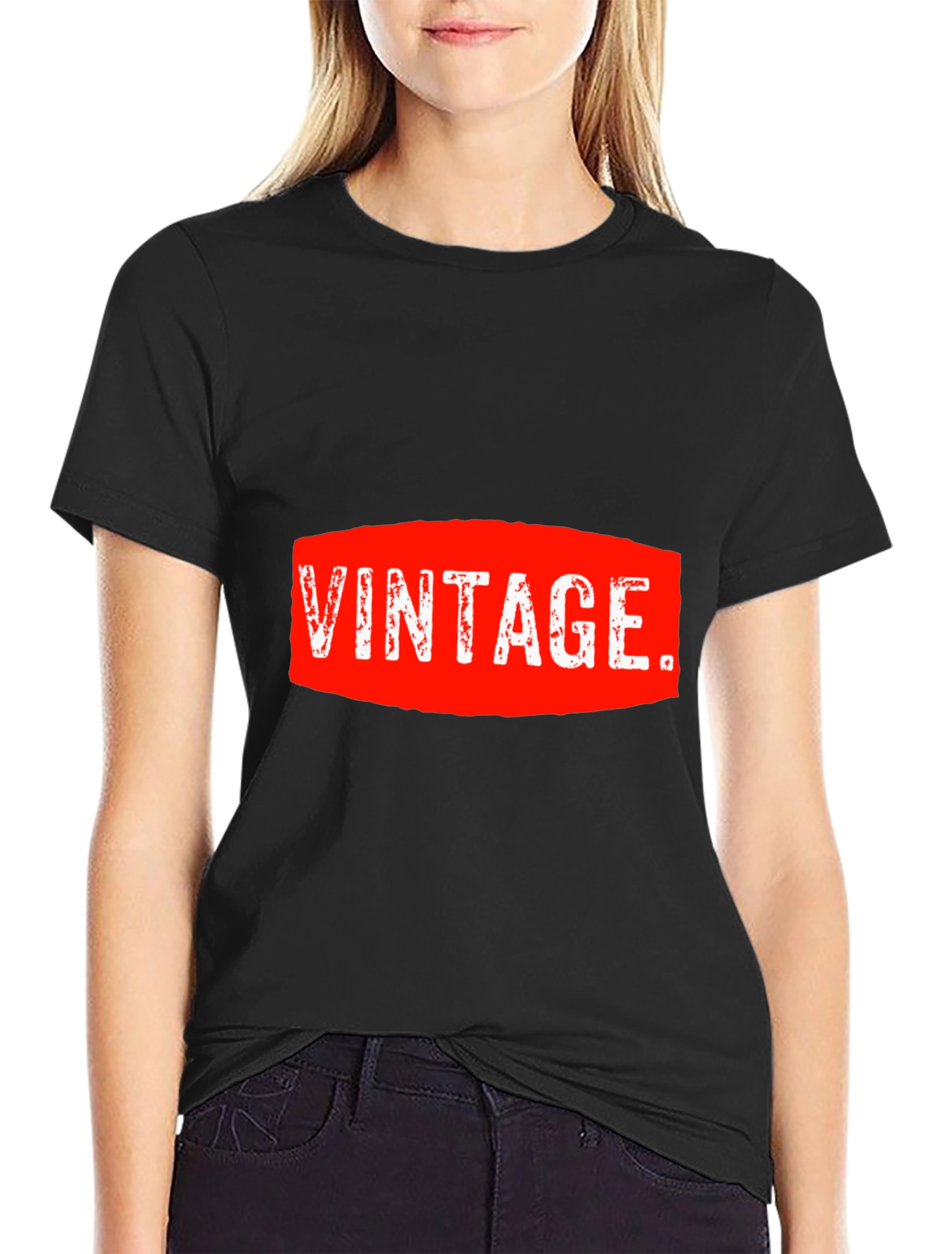 Black Vintage Graphic Tee - Red and White on Black view 2