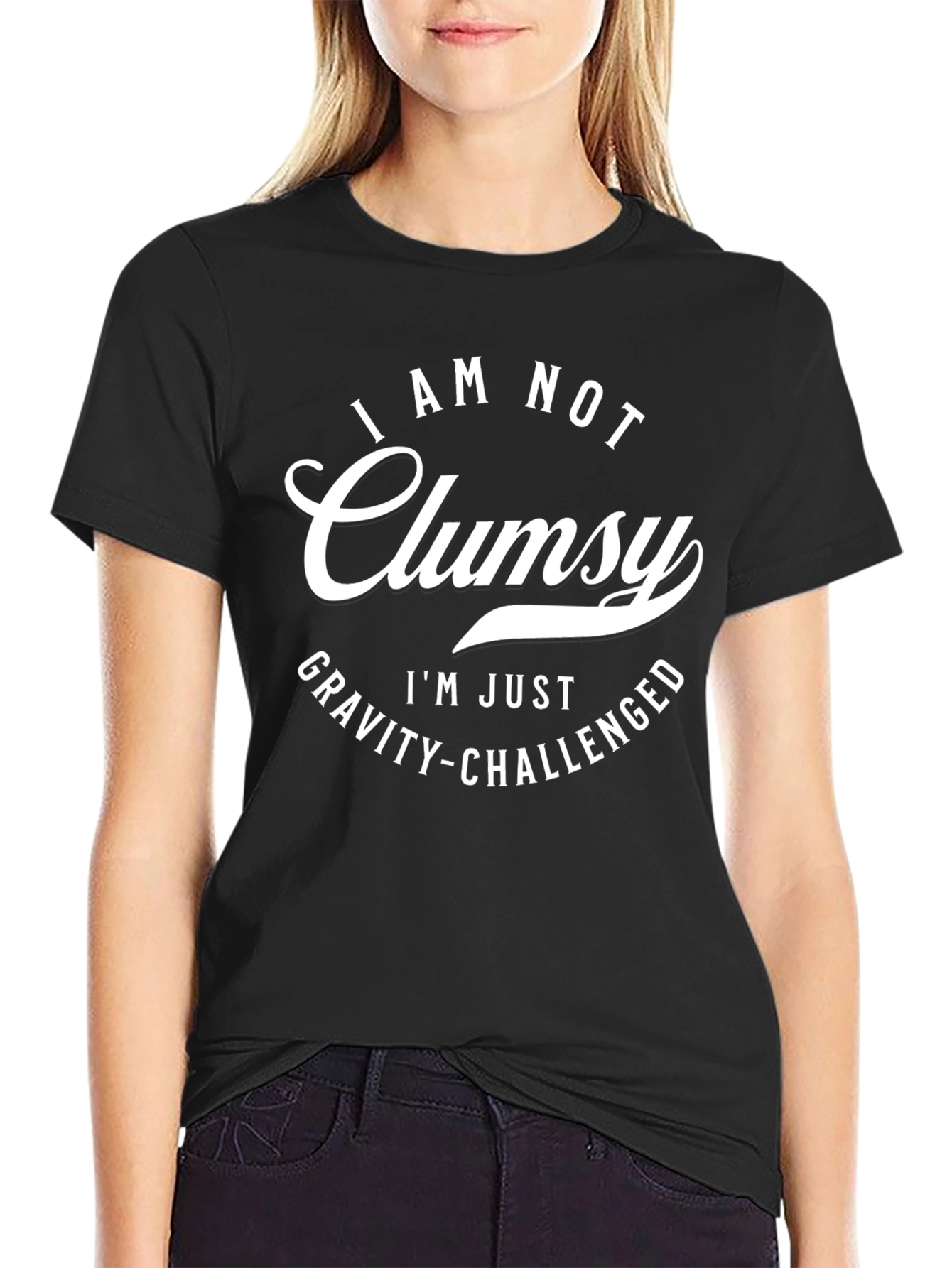Black Funny "Gravity Challenged" Graphic T-Shirt view 2