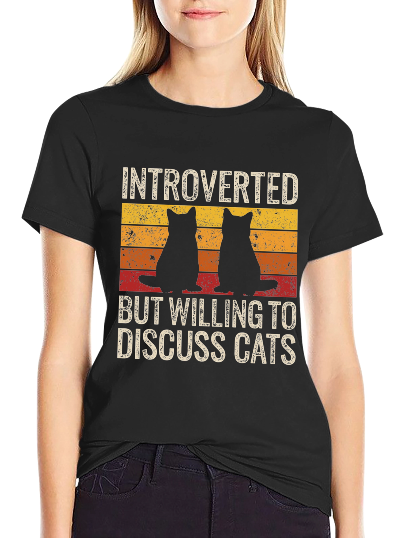 Black Introverted Cat Lover T-Shirt - Novelty Design view 2