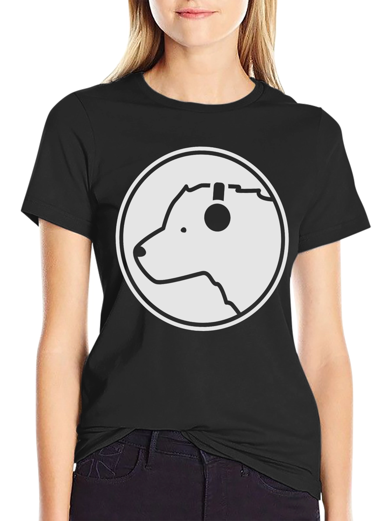 Black Dog DJ Graphic Tee - Cool Canine Headphones T-Shirt view 2