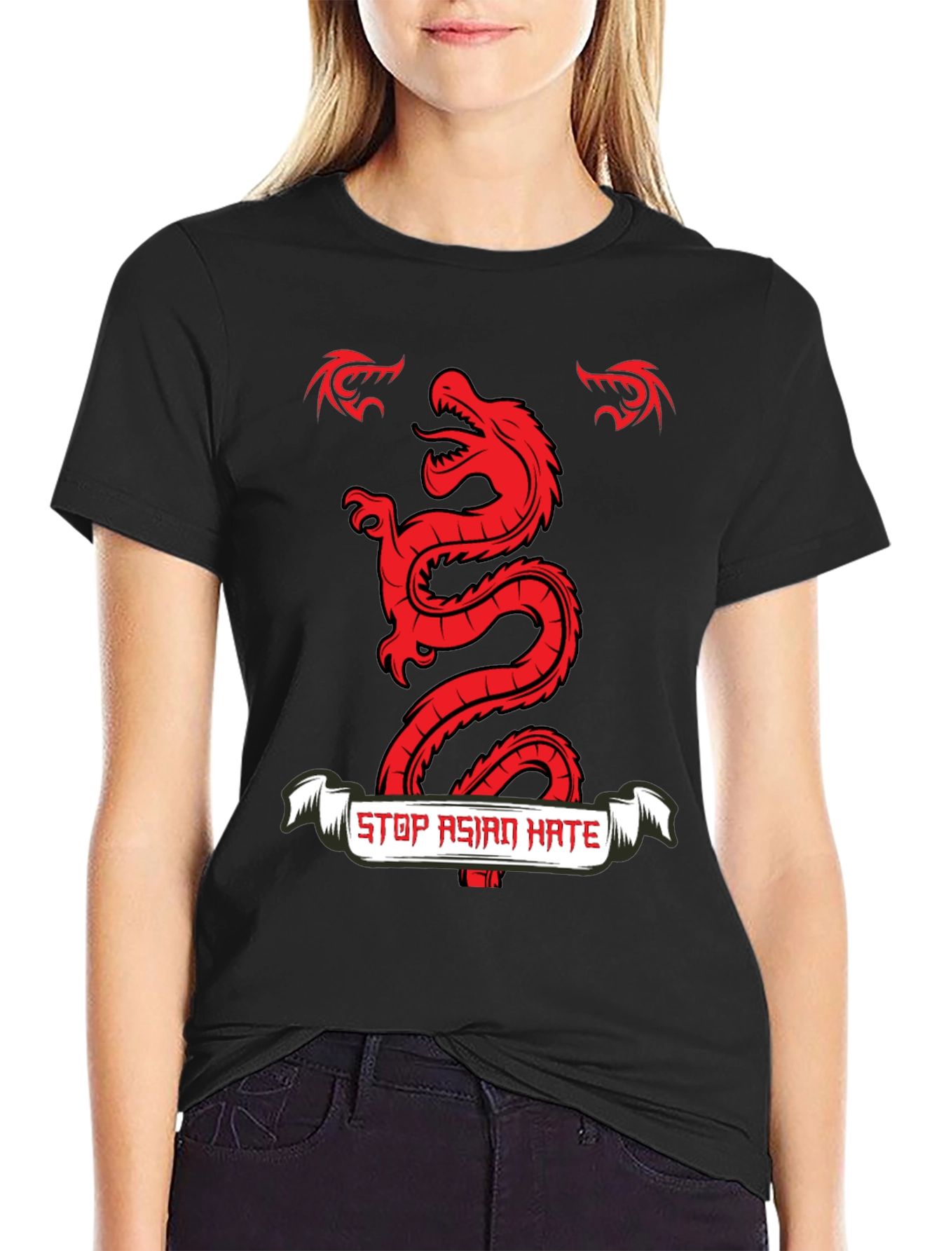Black Stop Asian Hate Dragon Graphic Tee view 2