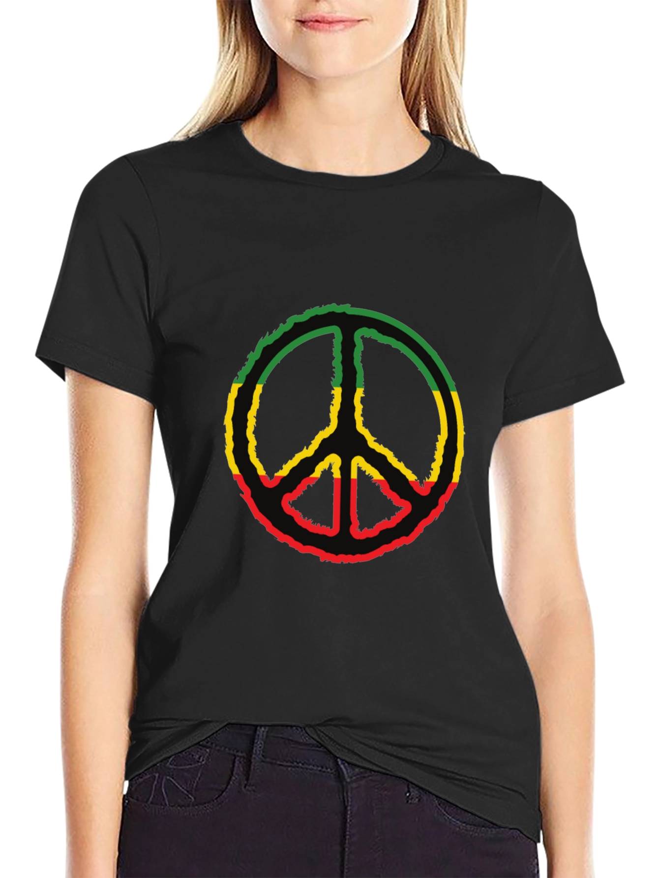 Black Peace Sign Rasta T-Shirt view 2